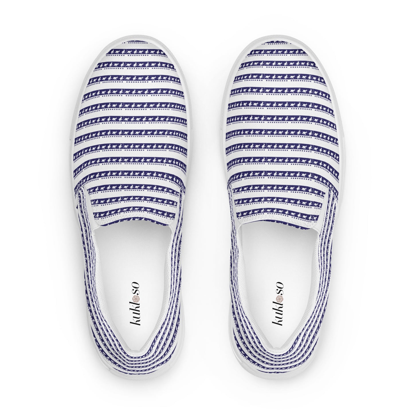 Women’s slip-on canvas shoes Kukloso FS Happy Ganesh Navy Stripes on White - Free Shipping