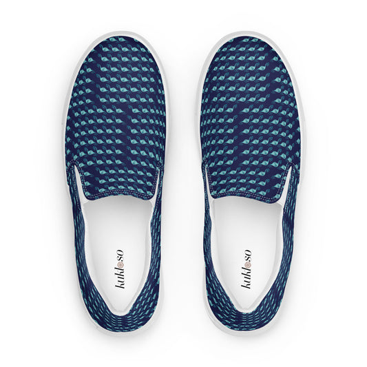 Women’s slip-on canvas shoes Kukloso Fleurons No 30 Aqua on Navy - Free Shipping