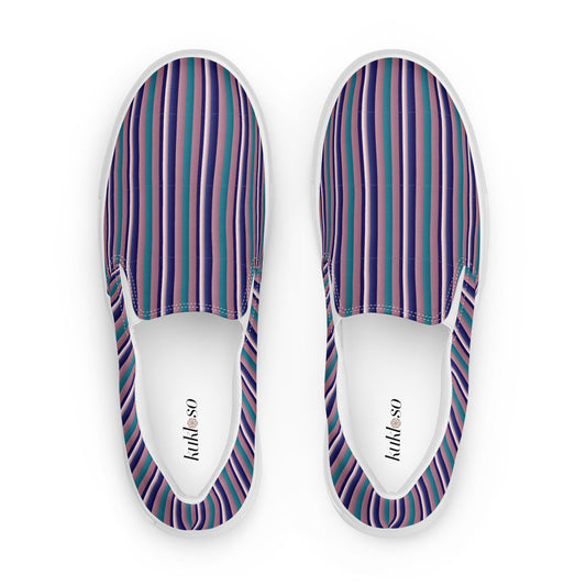 Women’s slip-on canvas shoes Kukloso FS Navy, Aqua, Pink Stripes - Free Shipping