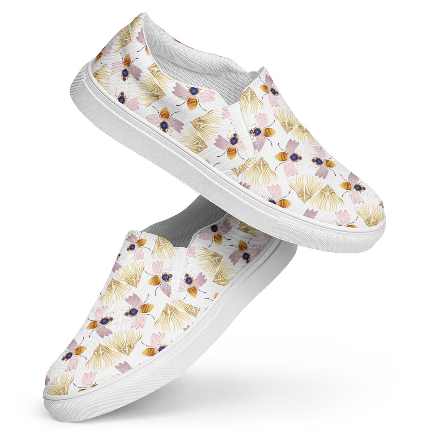 Women’s slip-on canvas shoes Kukloso Queen bee No 21 on White - Free Shipping