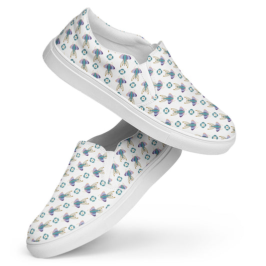 Women’s slip-on canvas shoes Kukloso My Favorite Moth on White - Free Shipping