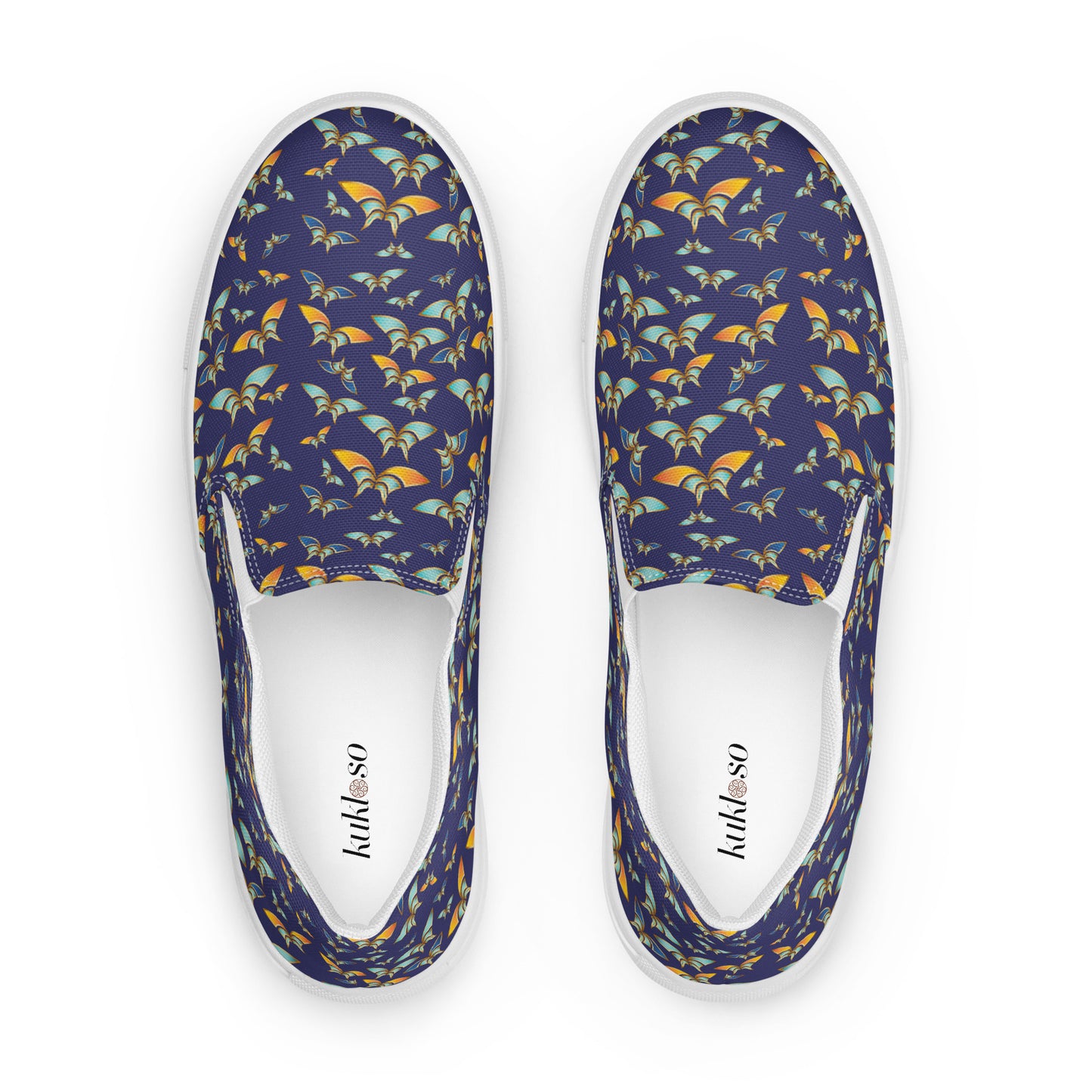 Women’s slip-on canvas shoes Kukloso Madam Butterfly on Navy - Free Shipping