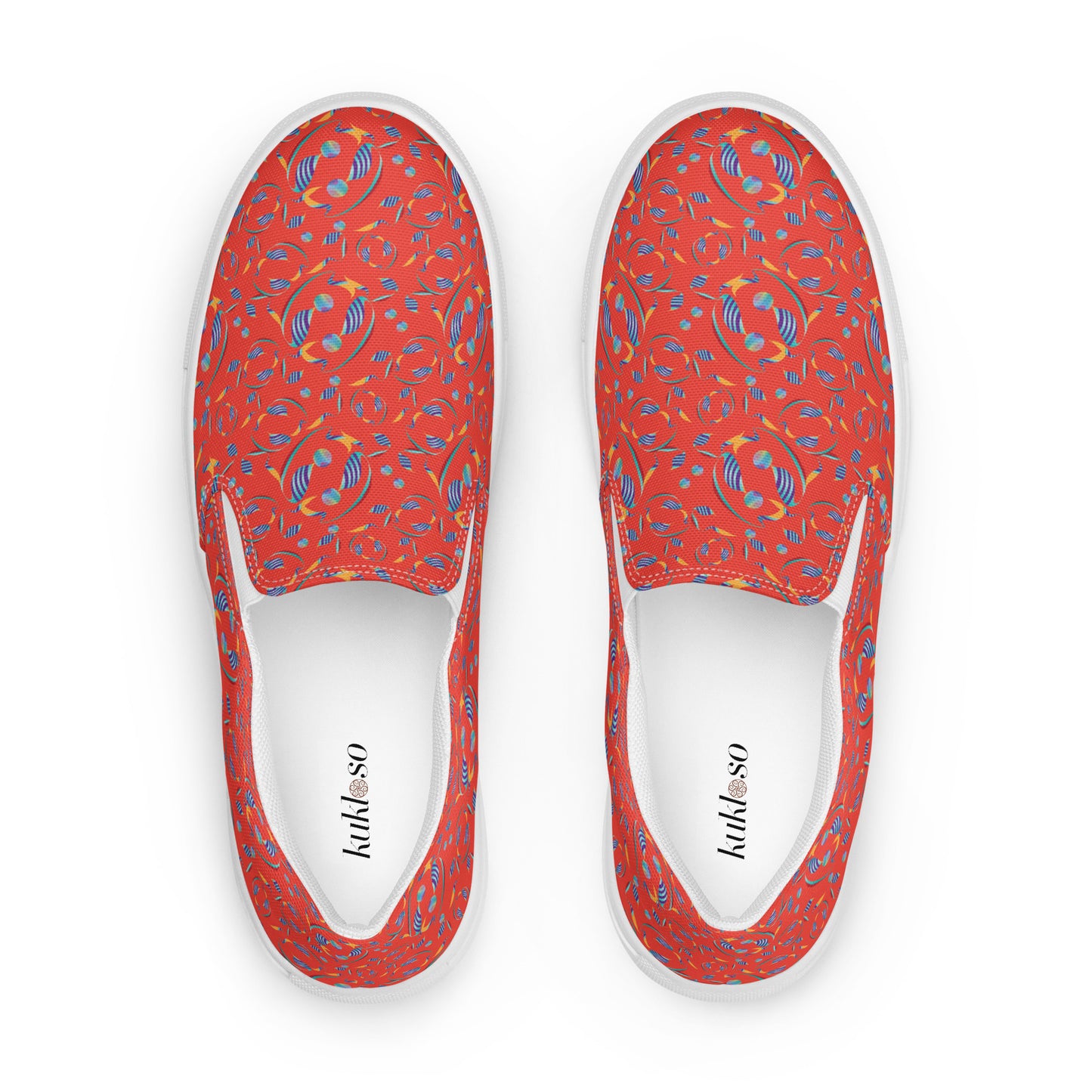 Women’s slip-on canvas shoes Kukloso Whimsical No 80 Quirky Shapes on Orange - Free Shipping