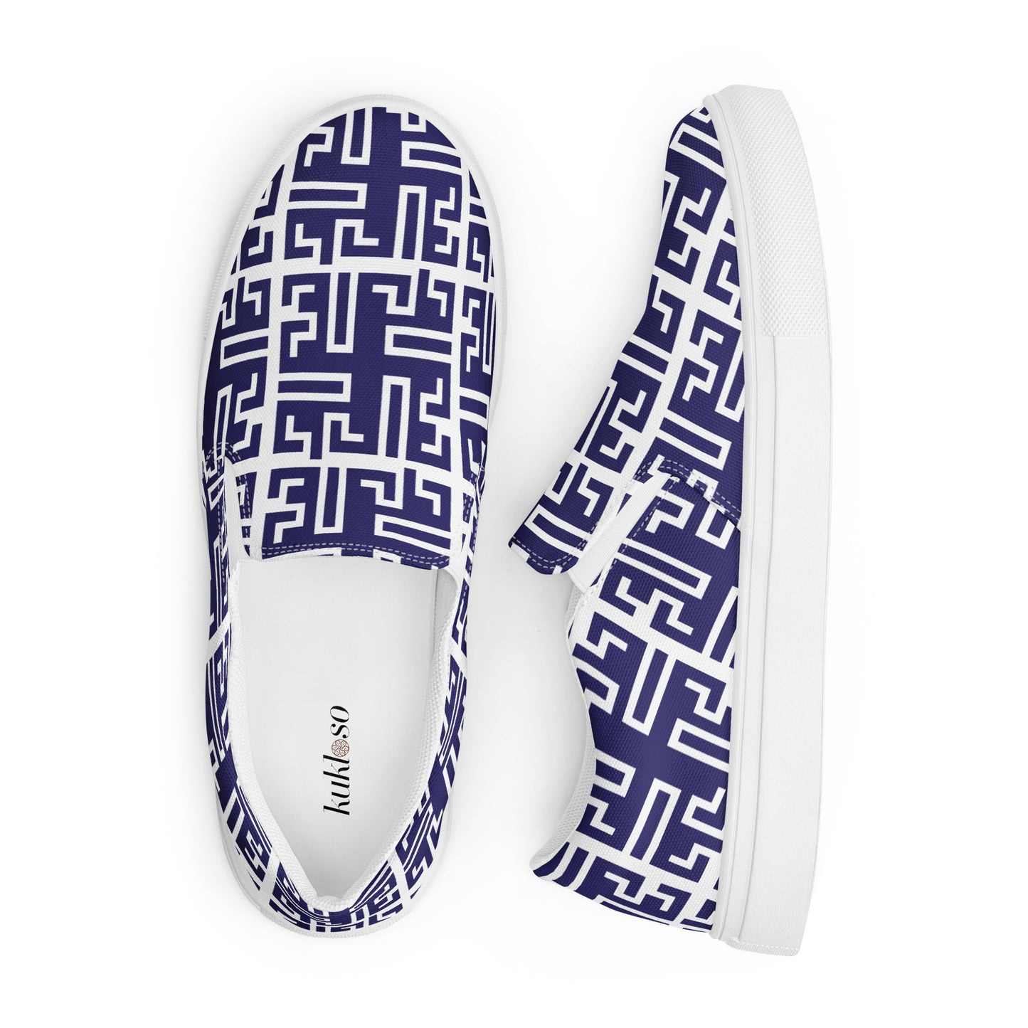 Women’s slip-on canvas shoes Kukloso Greek Border No 54 Navy - Free Shipping