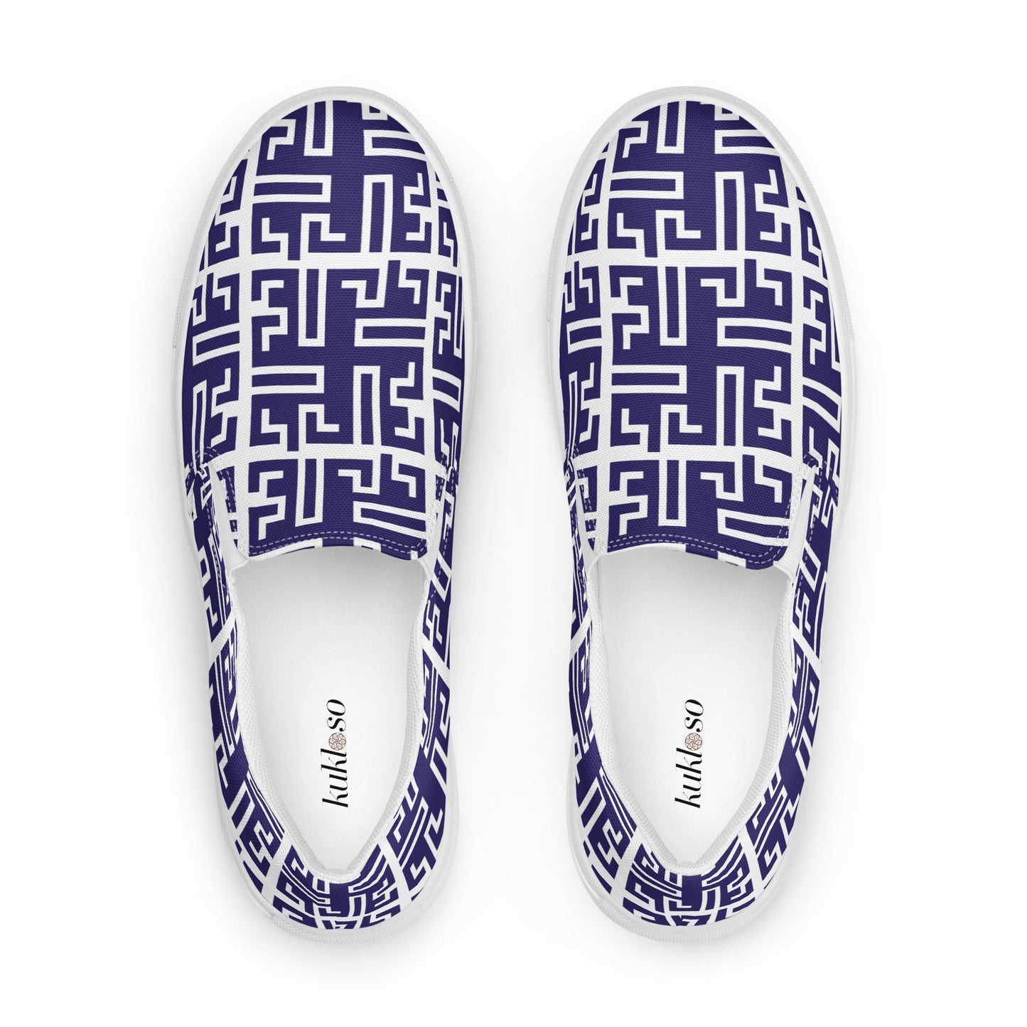 Women’s slip-on canvas shoes Kukloso Greek Border No 54 Navy - Free Shipping