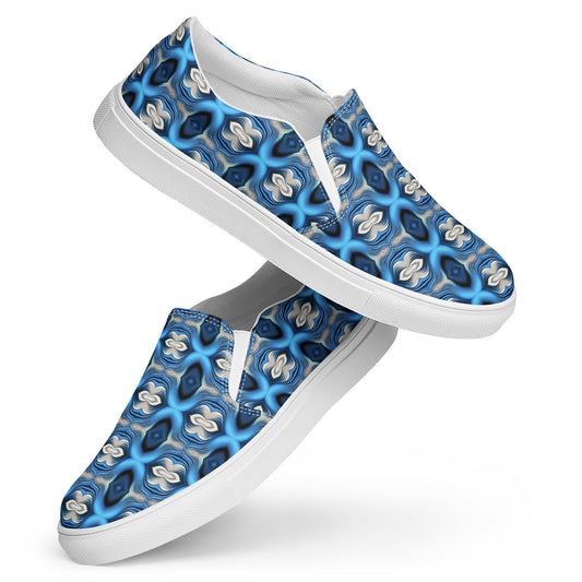 Women’s slip-on canvas shoes Kukloso Cubist Faces No 6 Silver/Blue - Free Shipping