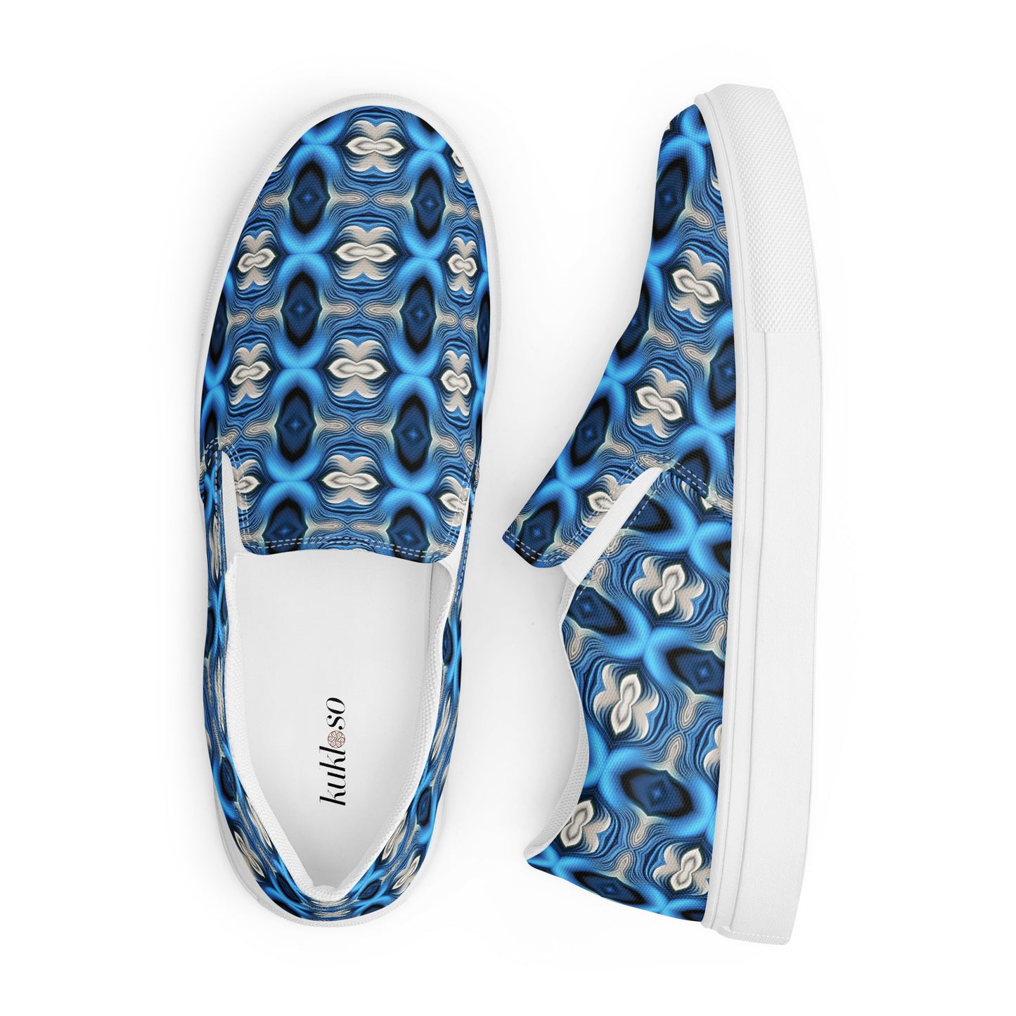 Women’s slip-on canvas shoes Kukloso Cubist Faces No 6 Silver/Blue - Free Shipping