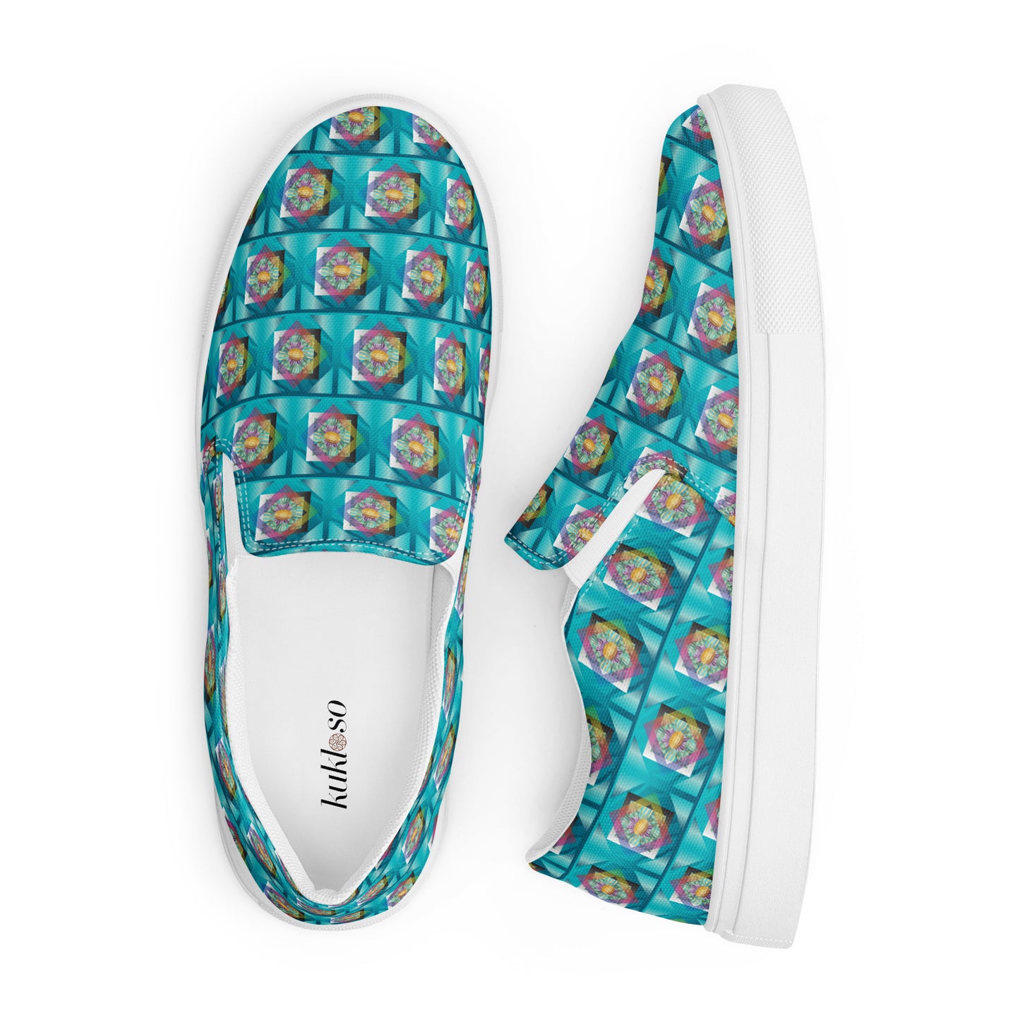 Women’s slip-on canvas shoes Kukloso Whimsical No 19 Aqua - Free Shipping