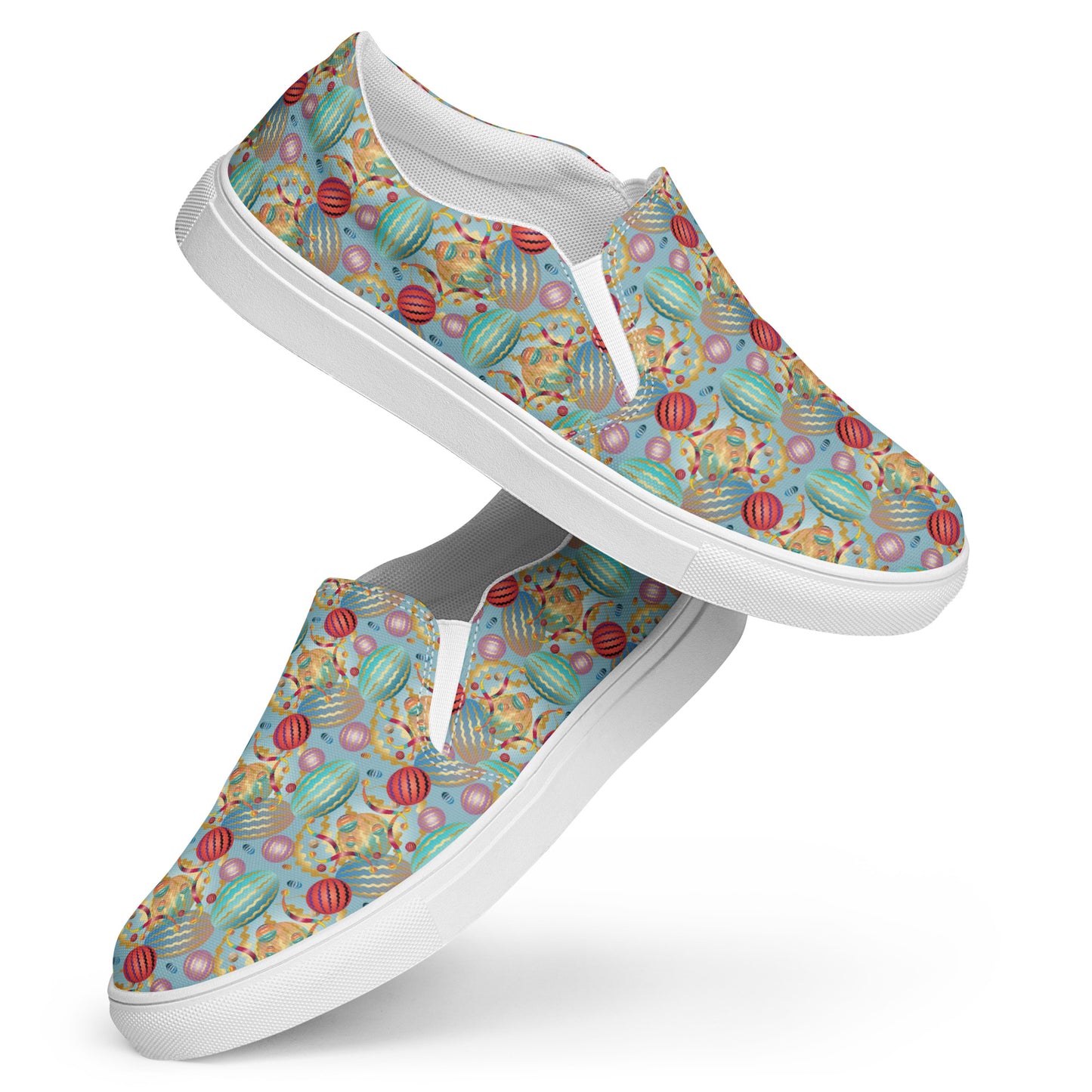 Women’s slip-on canvas shoes Kukloso Whimsical No 20 Red/Gold/Aqua - Free Shipping