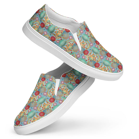Women’s slip-on canvas shoes Kukloso Whimsical No 20 Red/Gold/Aqua - Free Shipping
