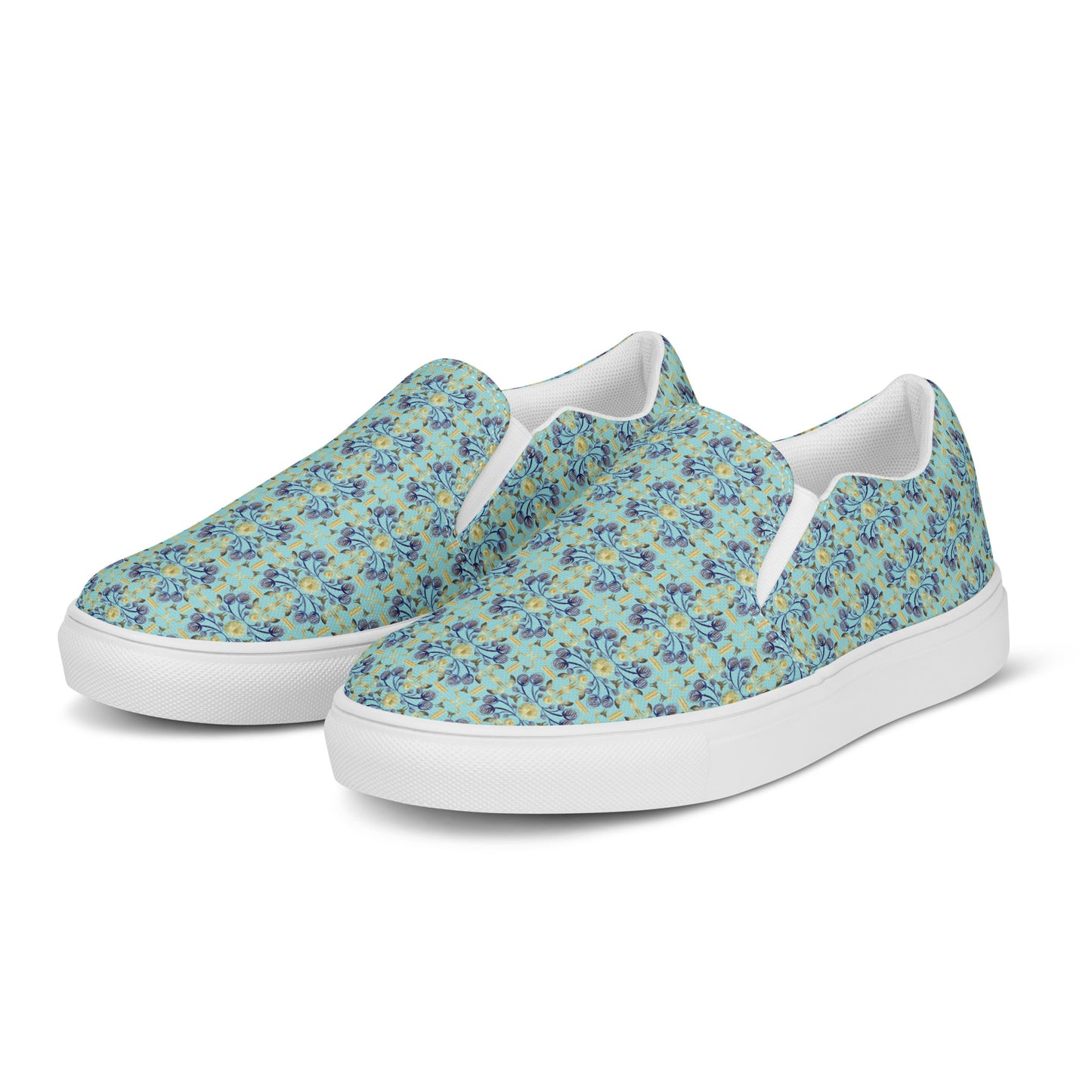 Women’s slip-on canvas shoes Kukloso Geometrica No 11 Navy, Gold on Aqua - Free Shipping