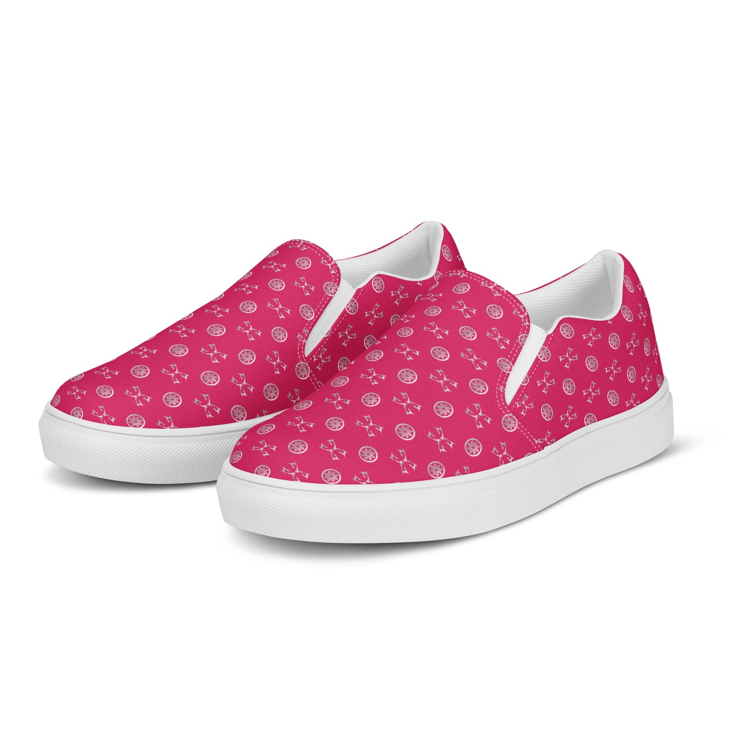 Women’s slip-on canvas shoes Kukloso Geometrica No 14 Silver on Dark Rose - Free Shipping