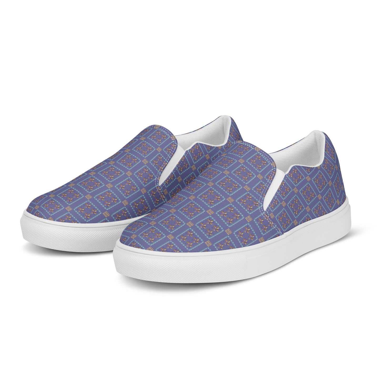 Women’s slip-on canvas shoes Kukloso Geometrica No 20 Gold on Lavender - Free Shipping