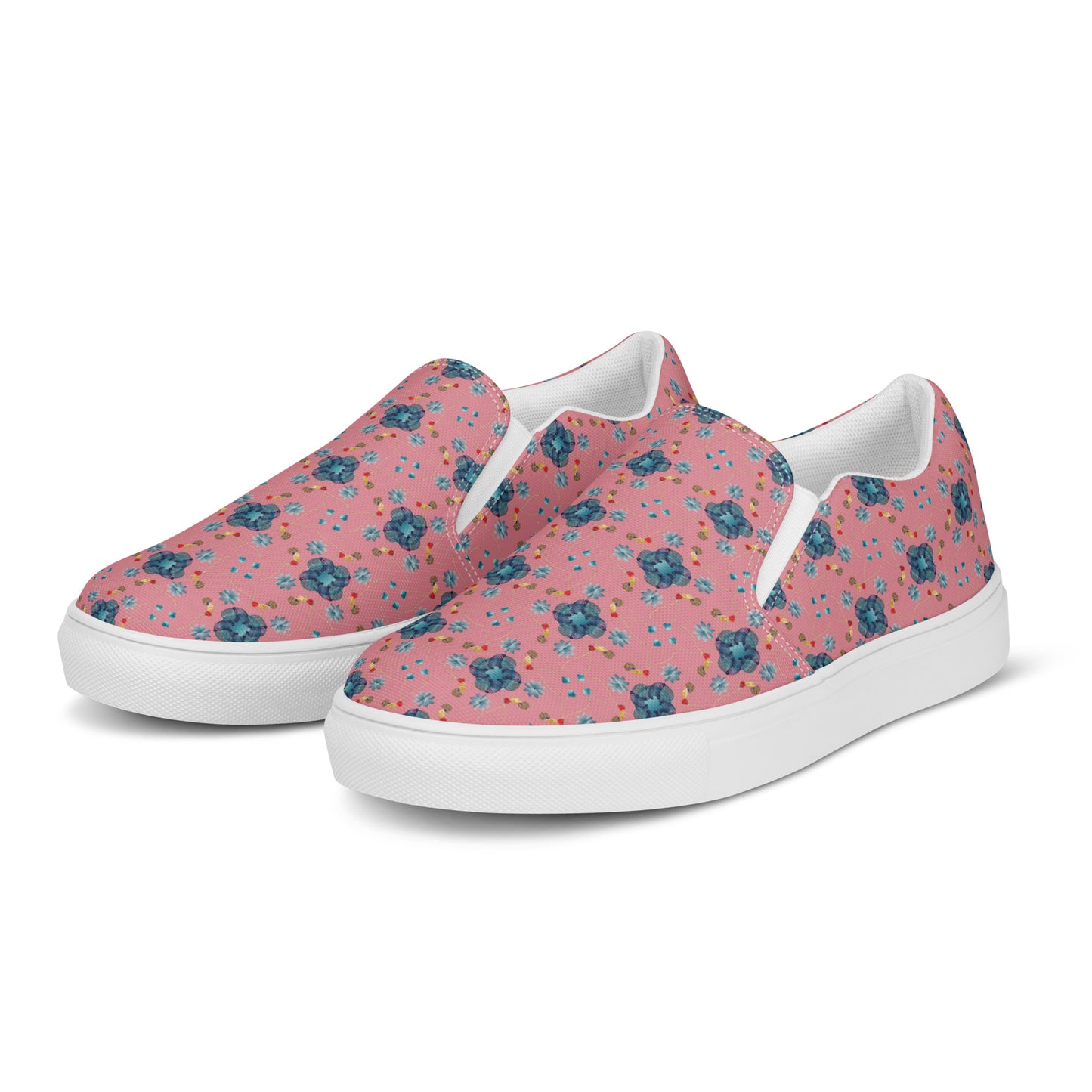 Women’s slip-on canvas shoes Kukloso Geometrica No 28 Blue on Pink - Free Shipping