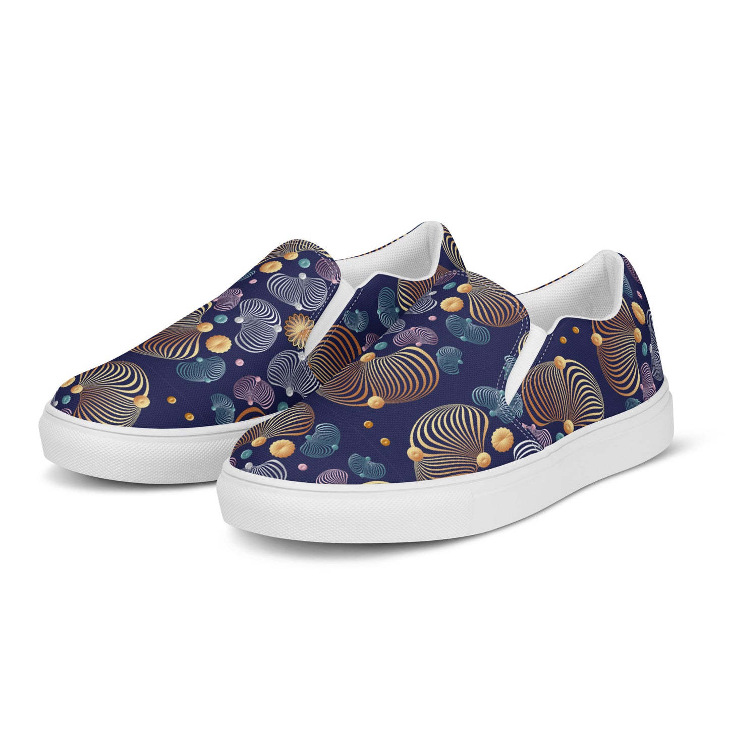 Women’s slip-on canvas shoes Kukloso Geometrica No 44 Pink, Gold, Silver on Navy - Free Shipping