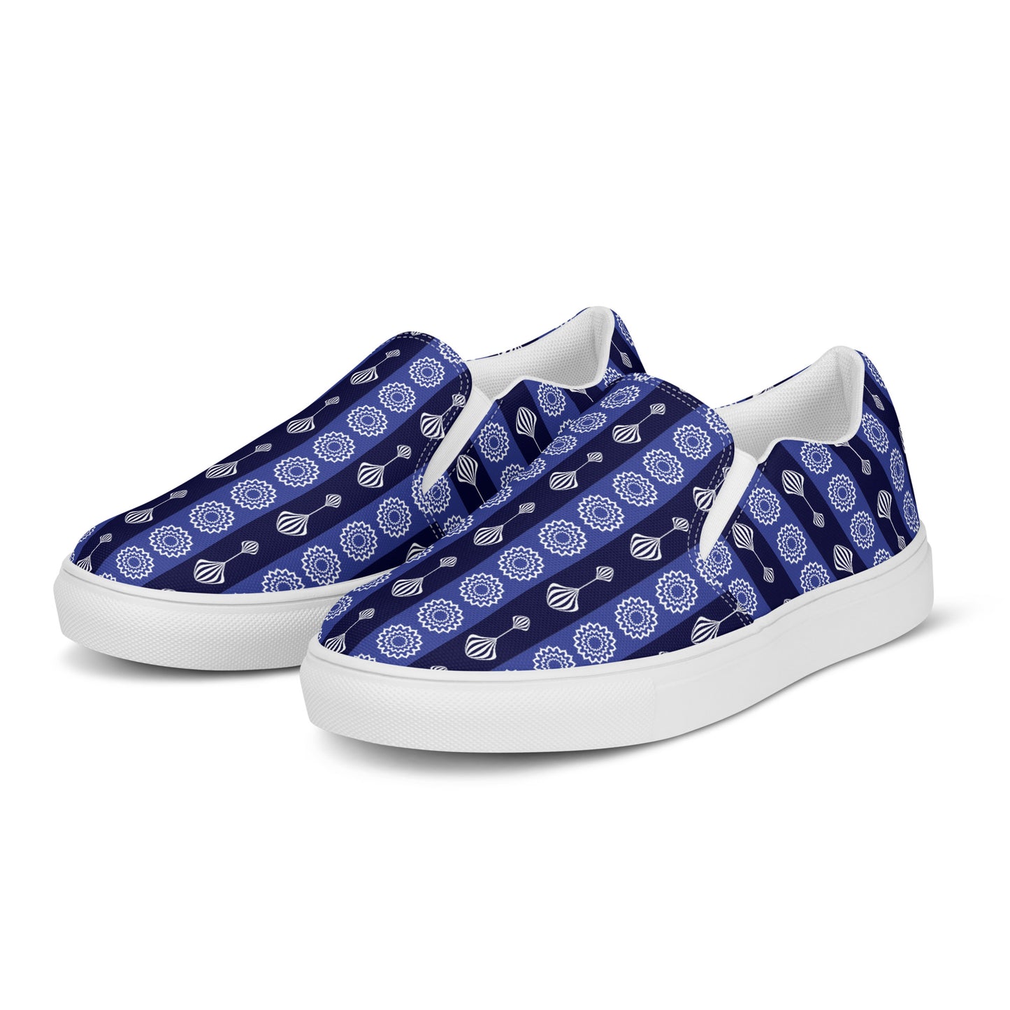 Women’s slip-on canvas shoes Kukloso FS No 41 Mini-Mandalas, Navy Stripes - Free Shipping