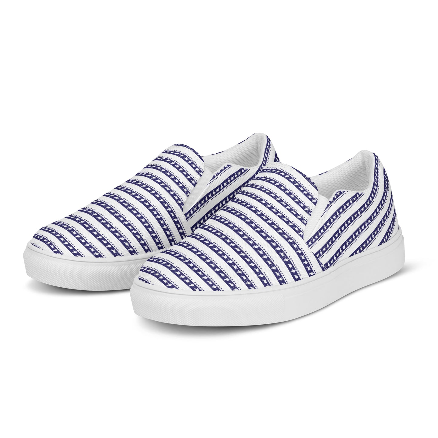 Women’s slip-on canvas shoes Kukloso FS Happy Ganesh Navy Stripes on White - Free Shipping