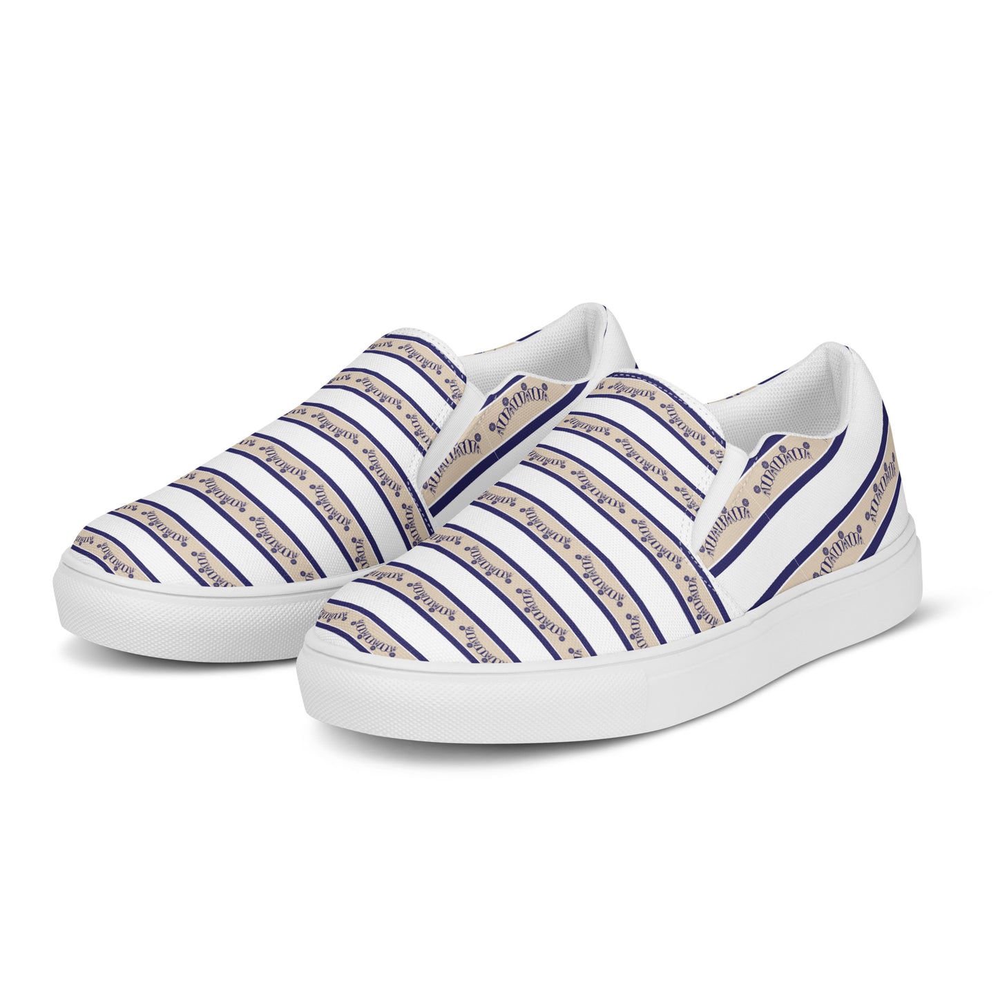 Women’s slip-on canvas shoes Kukloso FS No 96 Tan/Navy Stripes on White - Free Shipping