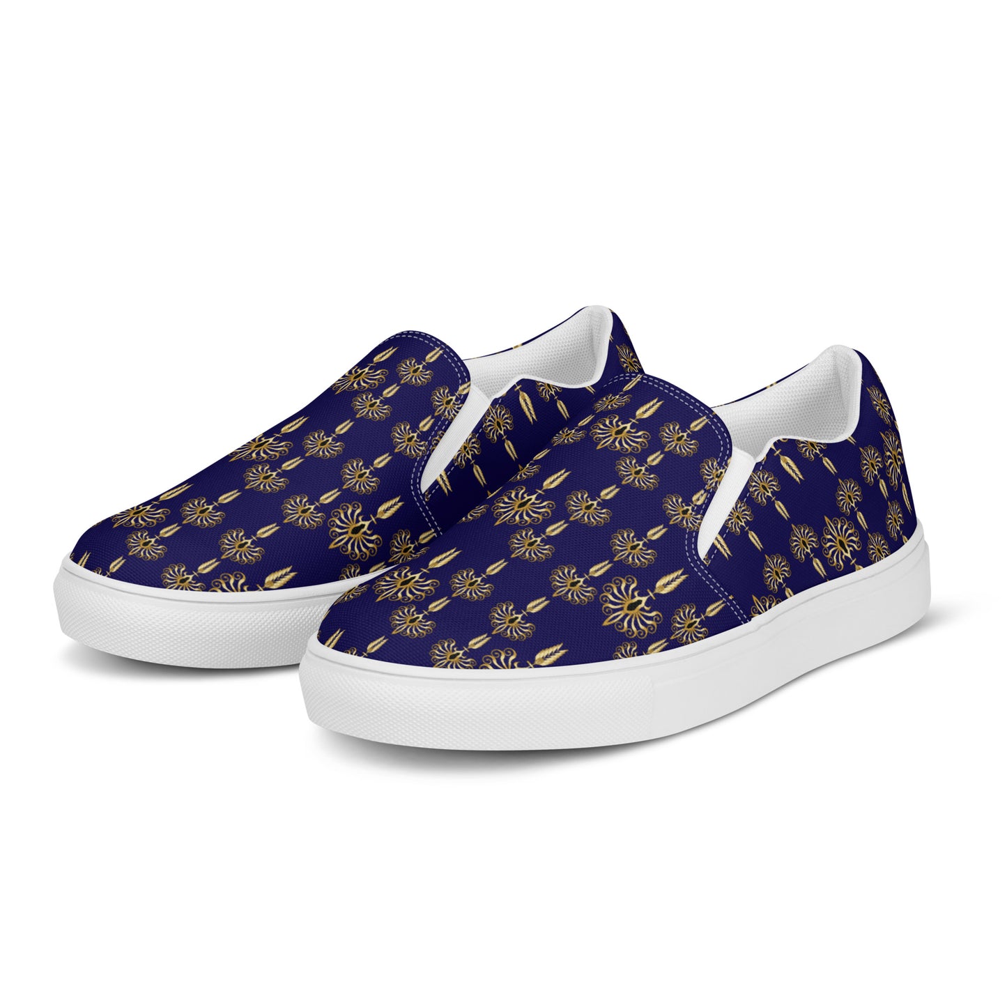 Women’s slip-on canvas shoes Kukloso FS Golden Fleurons on Navy - Free Shipping