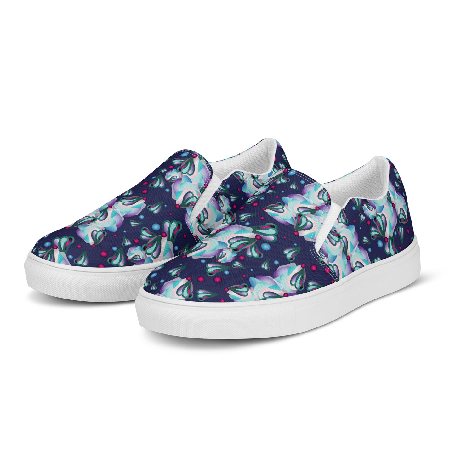 Women’s slip-on canvas shoes Kukloso Melange de fleur No 19 Navy - Free Shipping