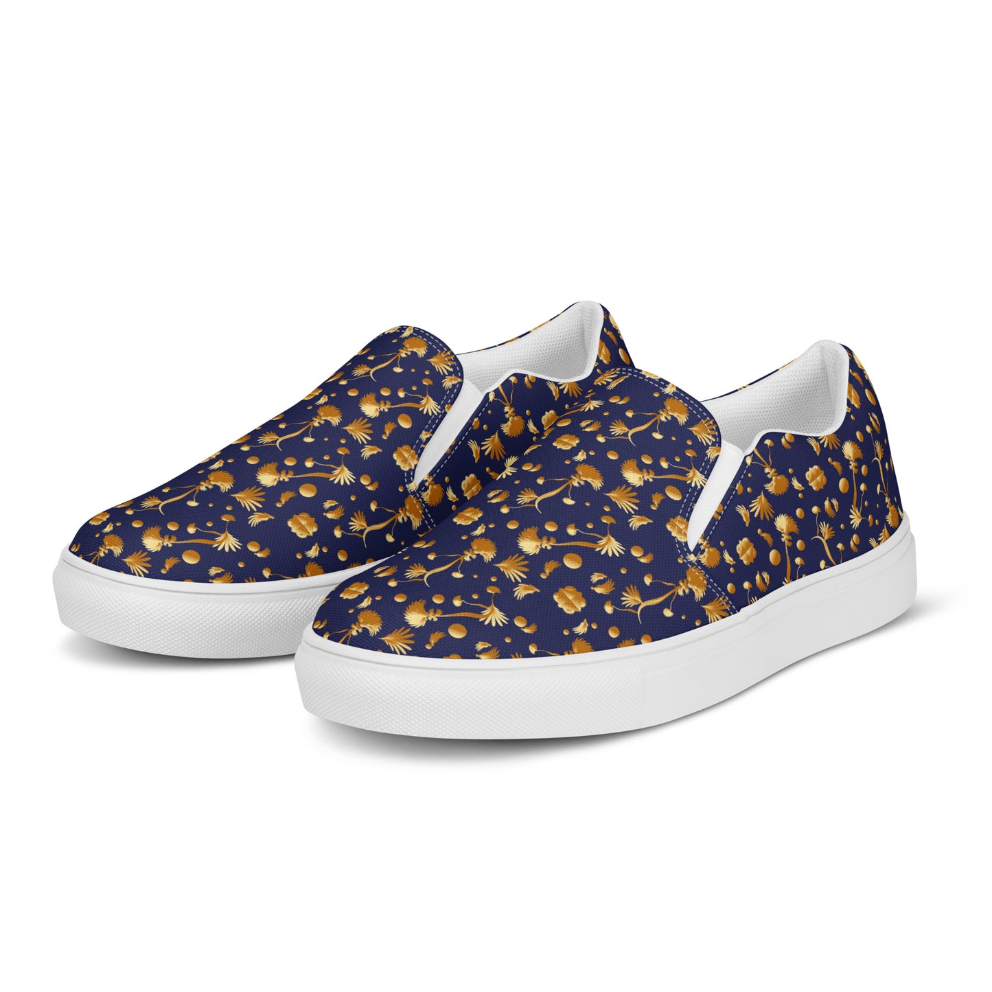 Women’s slip-on canvas shoes Kukloso Melange de fleur No 22 Gold on Navy - Free Shipping