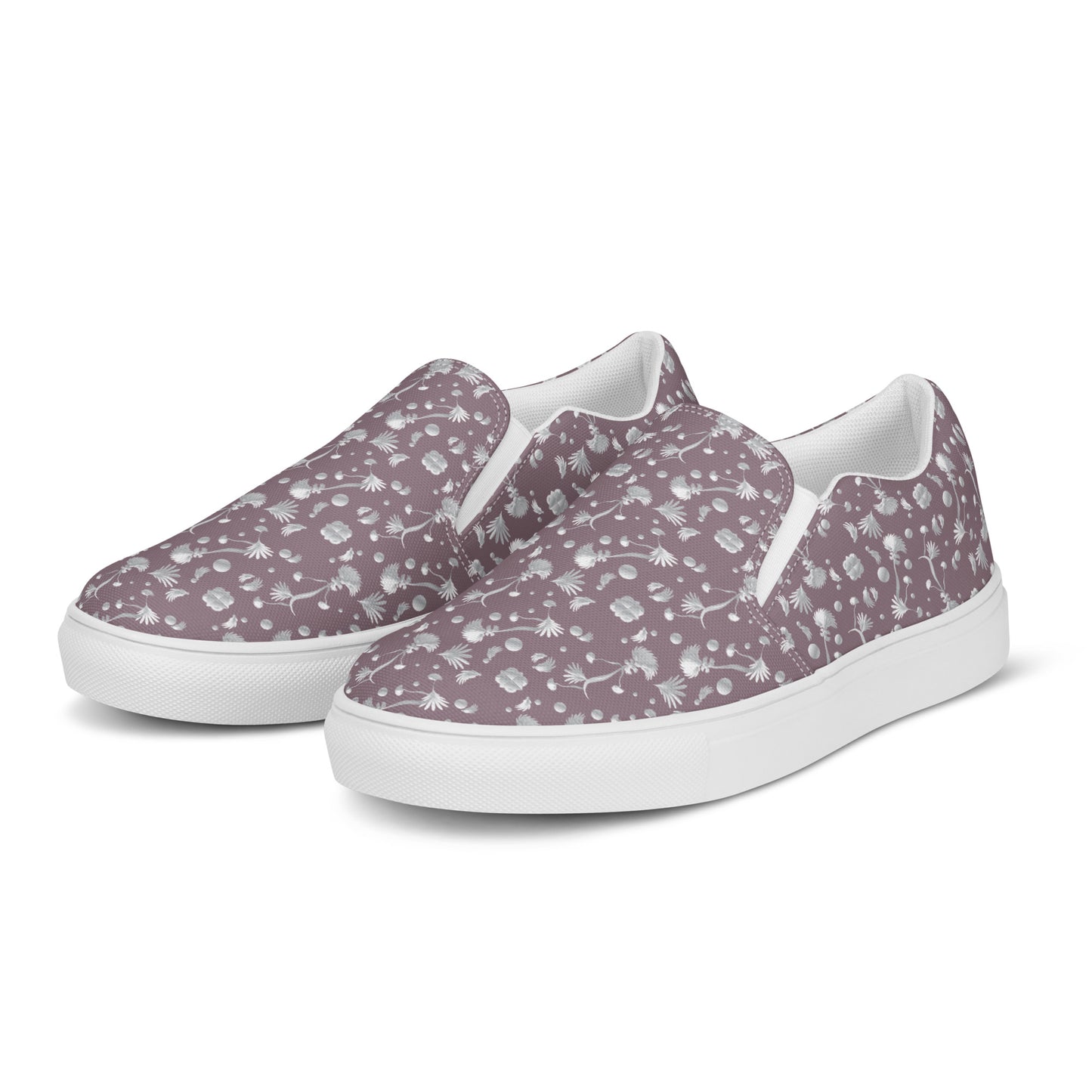 Women’s slip-on canvas shoes Kukloso Melange de fleur No 22 Silver on Cocoa - Free Shipping