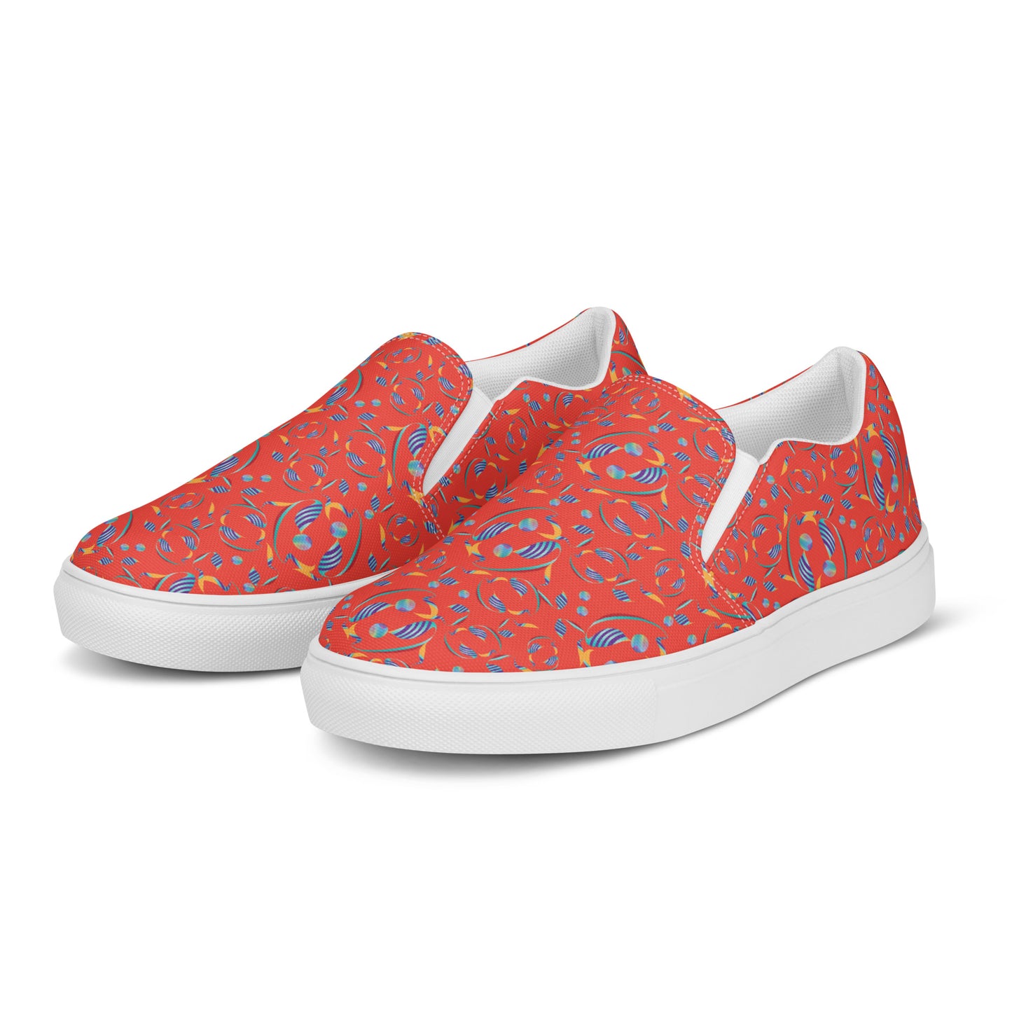 Women’s slip-on canvas shoes Kukloso Whimsical No 80 Quirky Shapes on Orange - Free Shipping