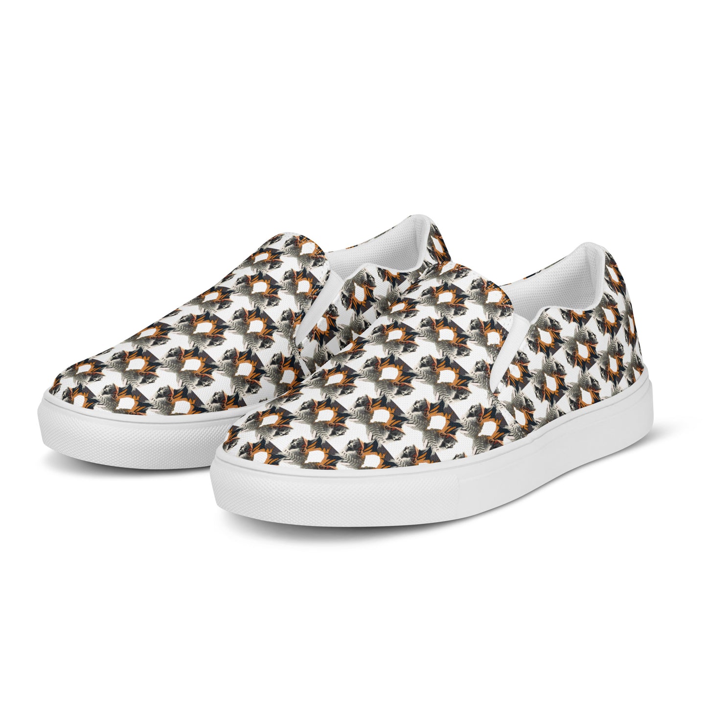 Women’s slip-on canvas shoes Kukloso Cubist Faces No 2 Small Pattern on White - Free Shipping