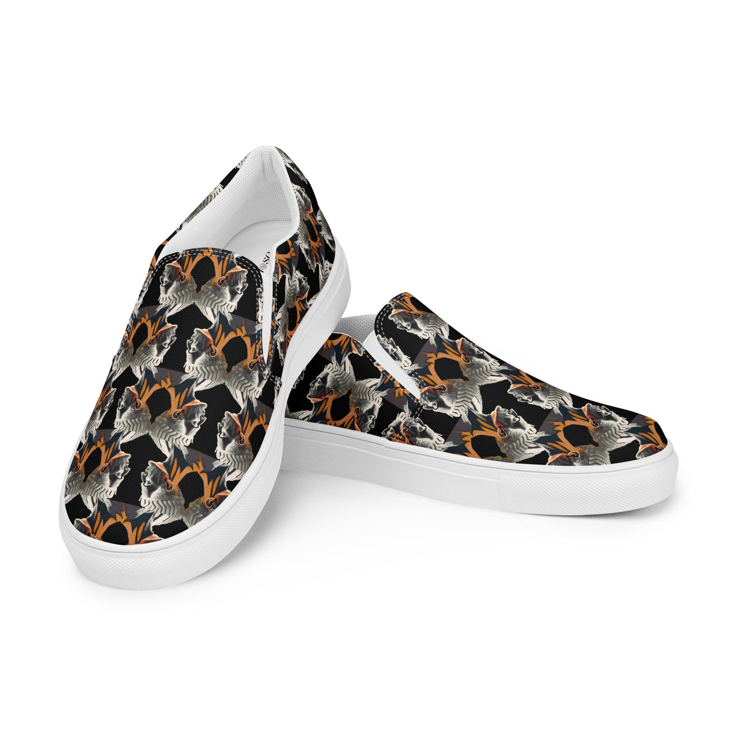 Women’s slip-on canvas shoes Kukloso Cubist Faces No 2 Large Pattern on Black - Free Shipping