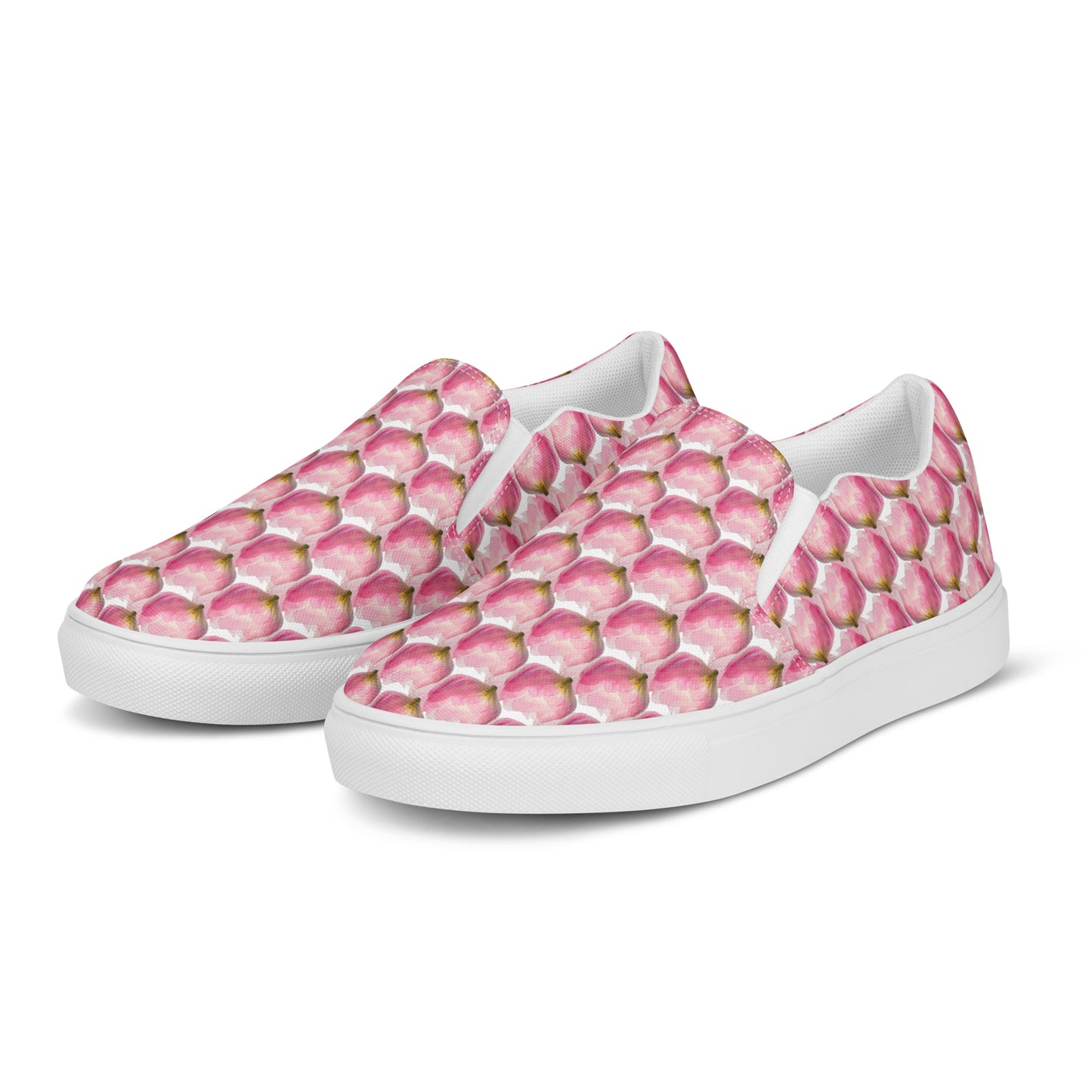 Women’s slip-on canvas shoes Kukloso Les tulipes Pink on White - Free Shipping