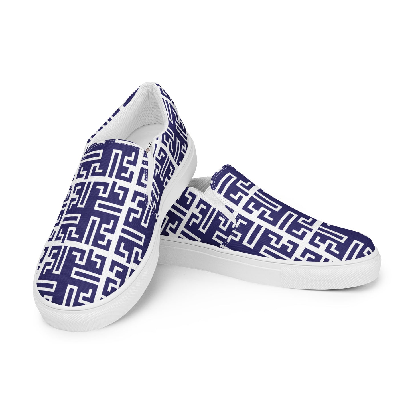 Women’s slip-on canvas shoes Kukloso Greek Border No 54 Navy - Free Shipping