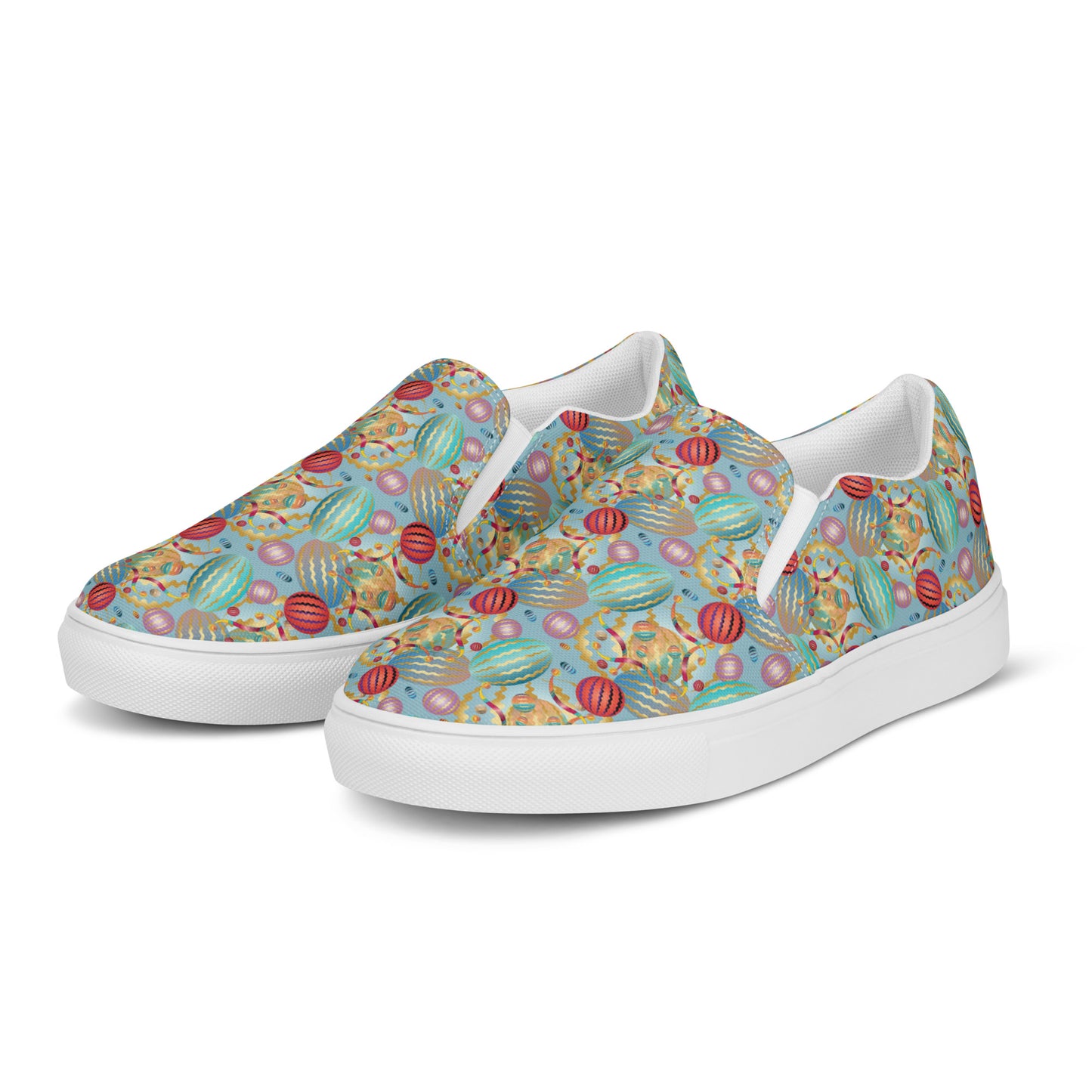 Women’s slip-on canvas shoes Kukloso Whimsical No 20 Red/Gold/Aqua - Free Shipping