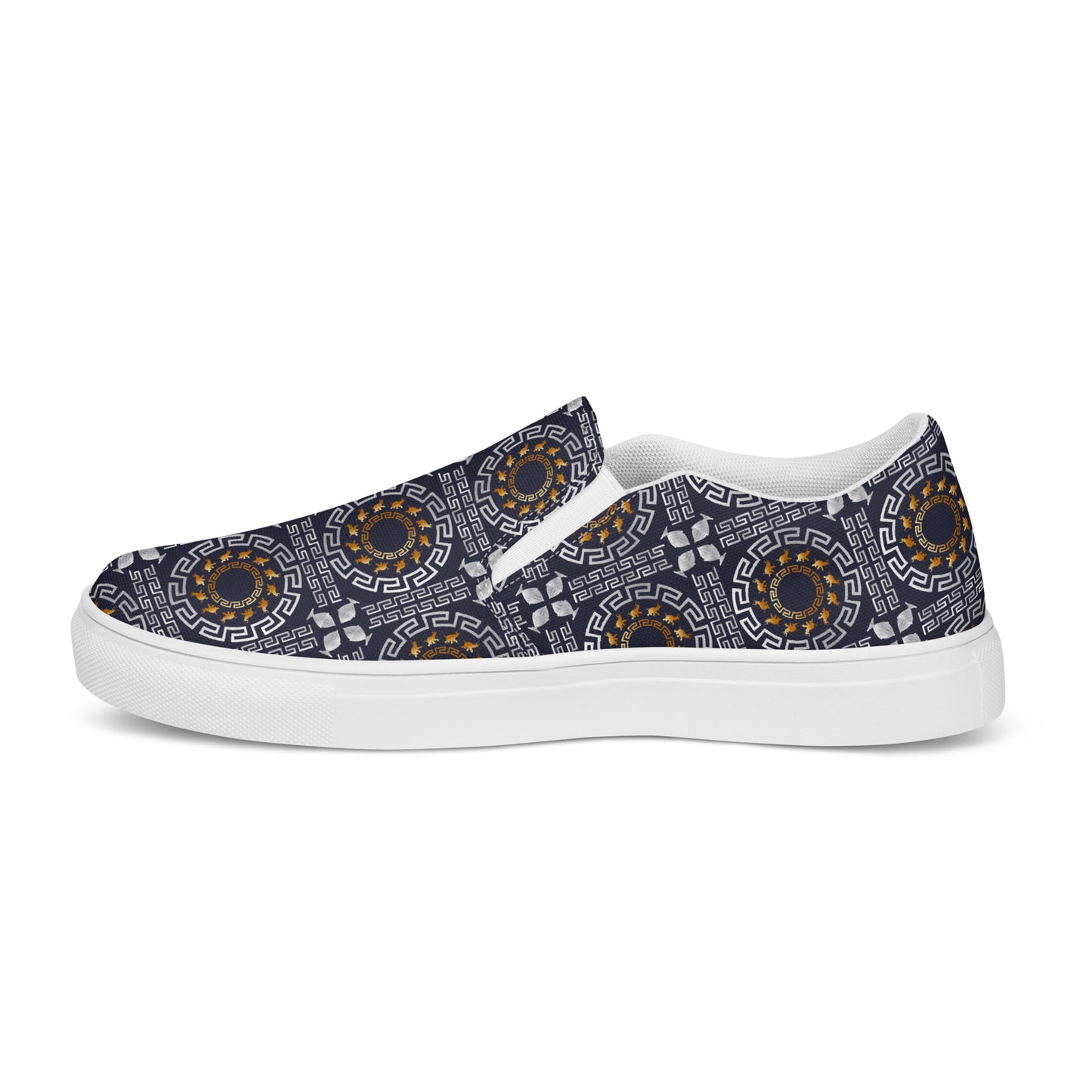 Women’s slip-on canvas shoes Kukloso Greek Border No 40 Ganesha on Navy - Free Shipping