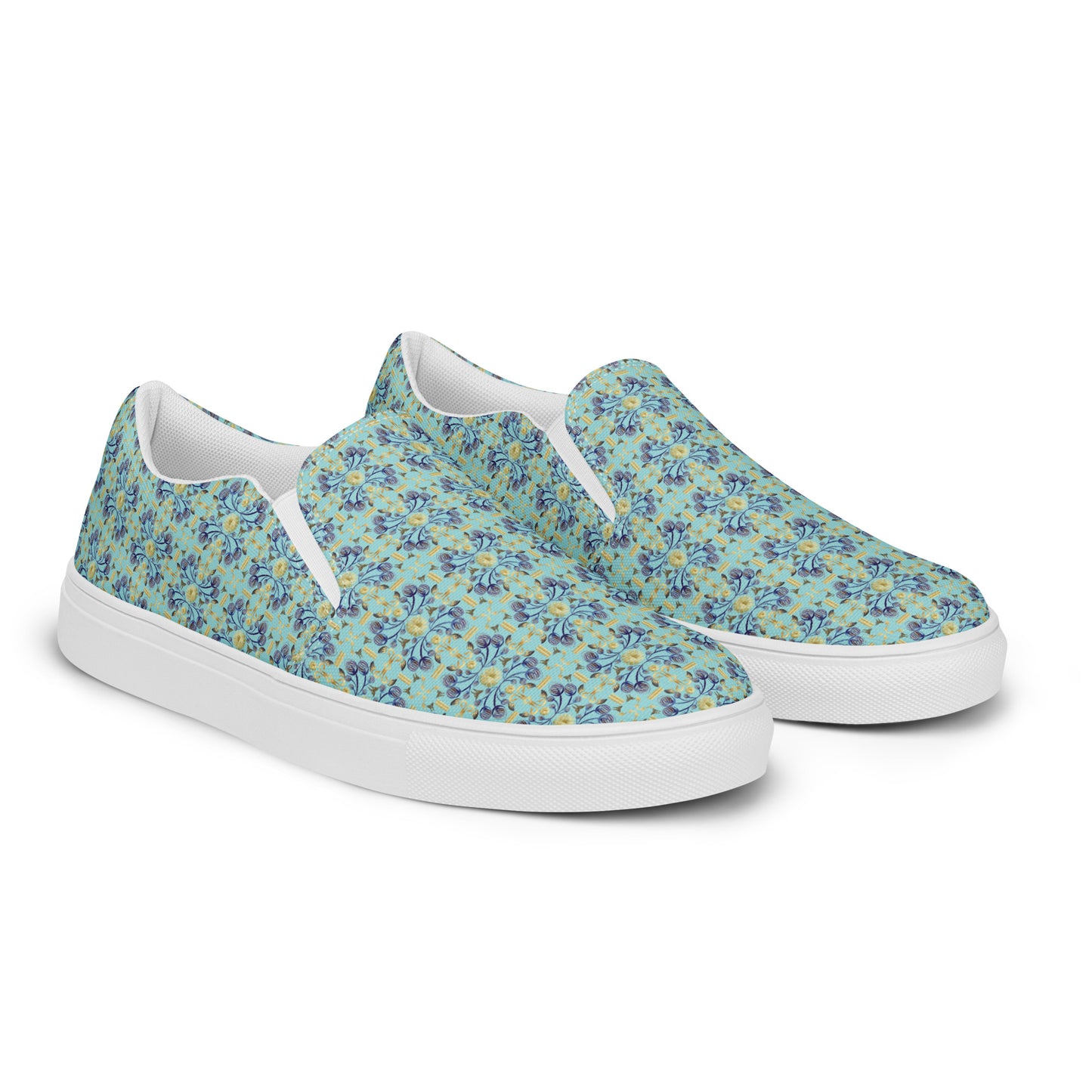 Women’s slip-on canvas shoes Kukloso Geometrica No 11 Navy, Gold on Aqua - Free Shipping