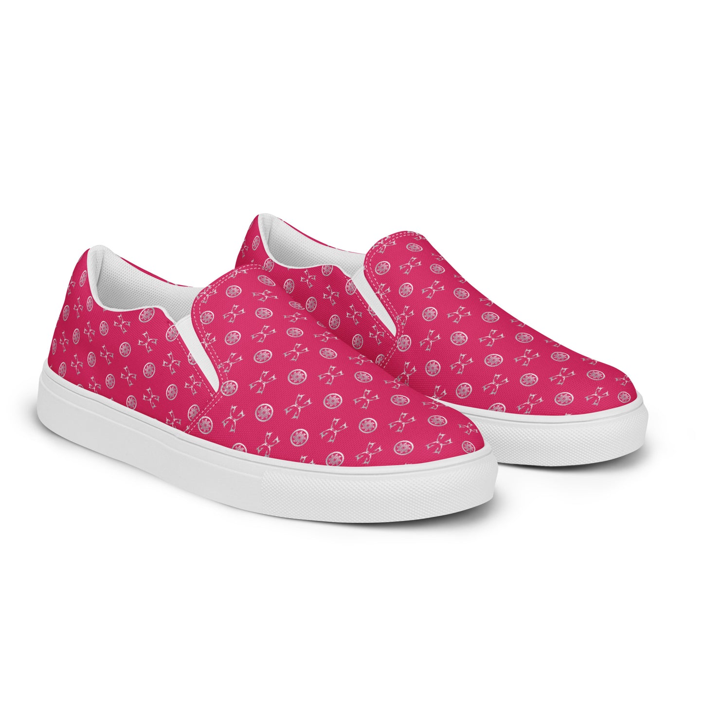 Women’s slip-on canvas shoes Kukloso Geometrica No 14 Silver on Dark Rose - Free Shipping