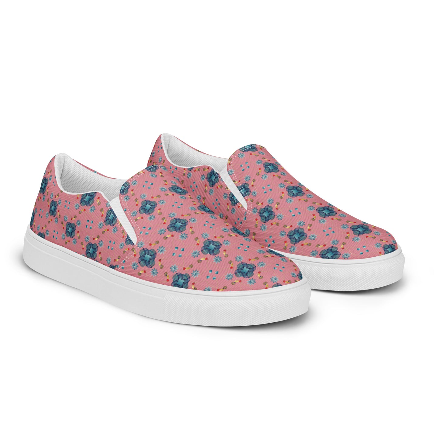 Women’s slip-on canvas shoes Kukloso Geometrica No 28 Blue on Pink - Free Shipping