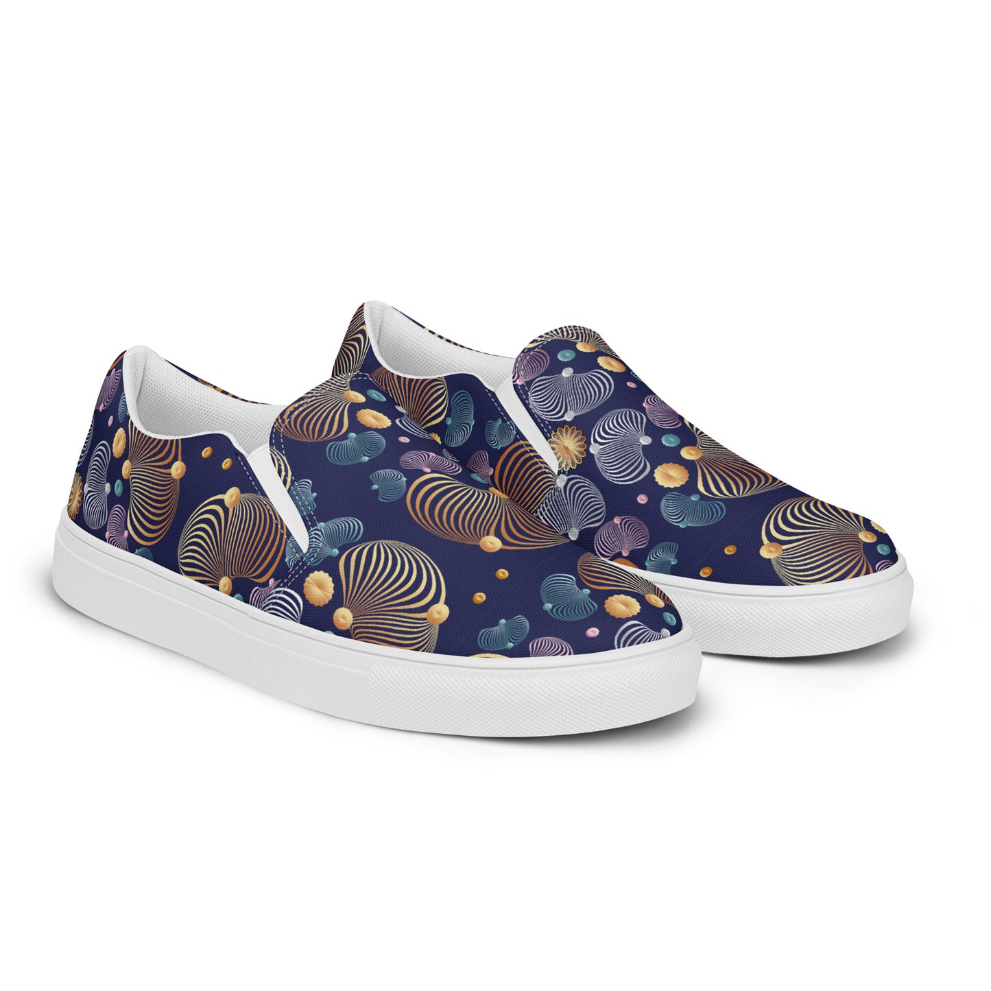 Women’s slip-on canvas shoes Kukloso Geometrica No 44 Pink, Gold, Silver on Navy - Free Shipping