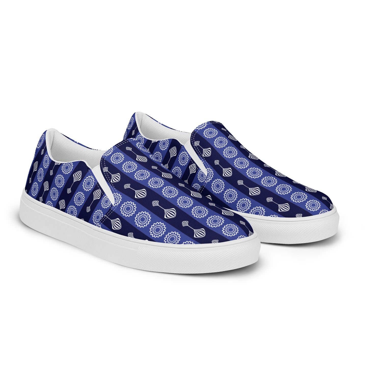 Women’s slip-on canvas shoes Kukloso FS No 41 Mini-Mandalas, Navy Stripes - Free Shipping