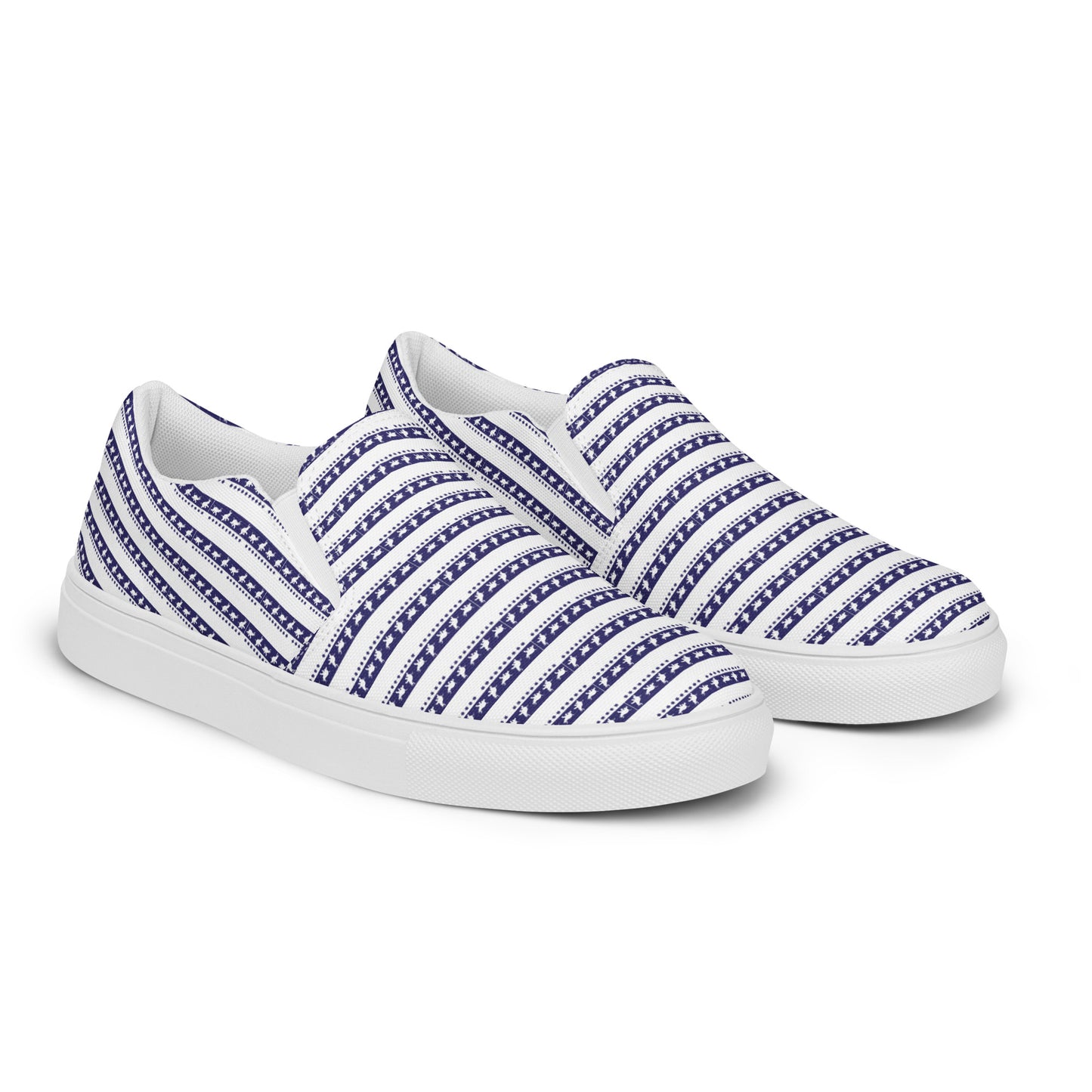 Women’s slip-on canvas shoes Kukloso FS Happy Ganesh Navy Stripes on White - Free Shipping