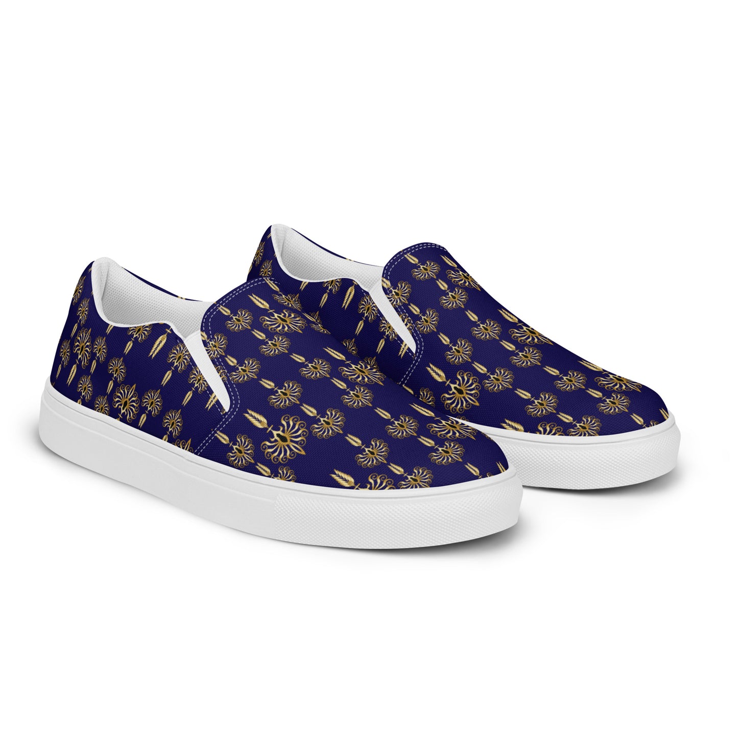 Women’s slip-on canvas shoes Kukloso FS Golden Fleurons on Navy - Free Shipping