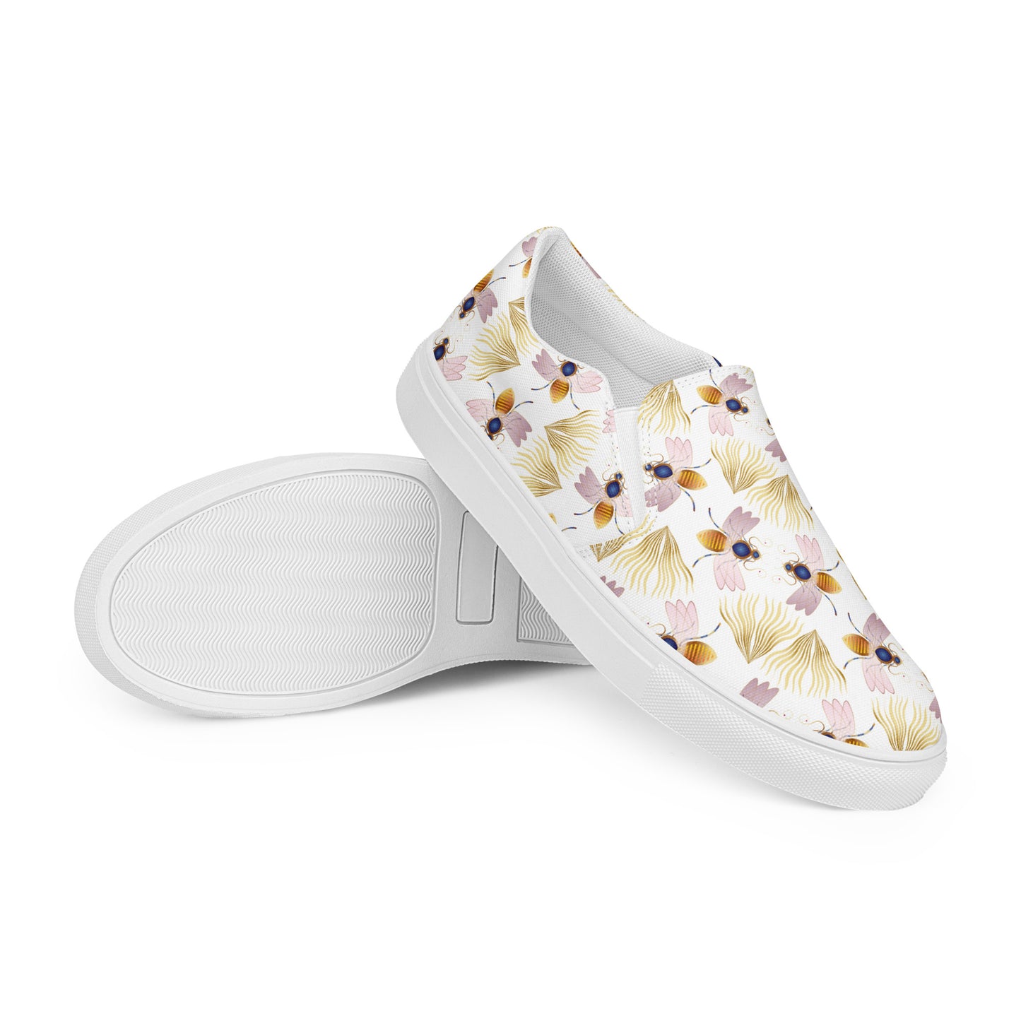 Women’s slip-on canvas shoes Kukloso Queen bee No 21 on White - Free Shipping