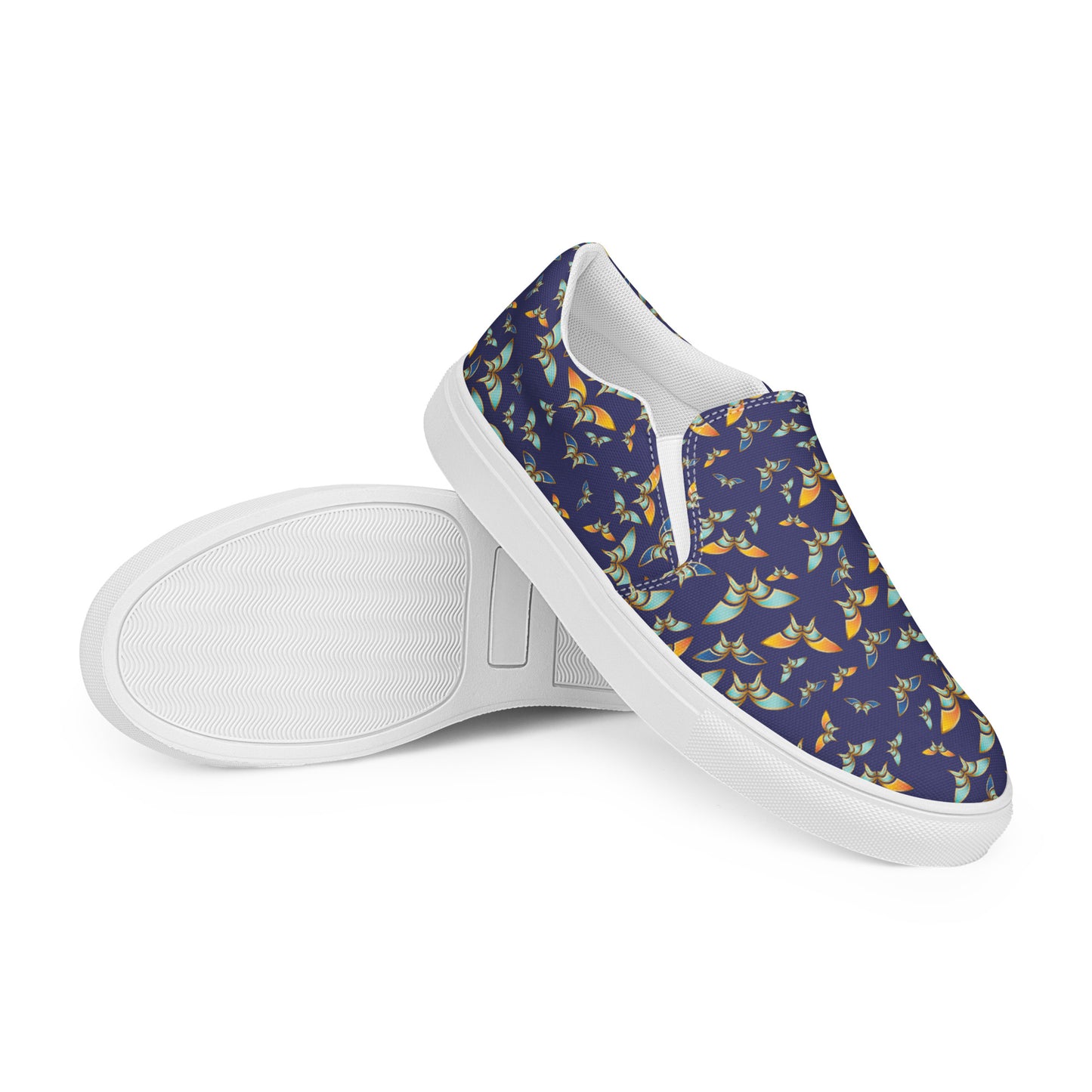 Women’s slip-on canvas shoes Kukloso Madam Butterfly on Navy - Free Shipping