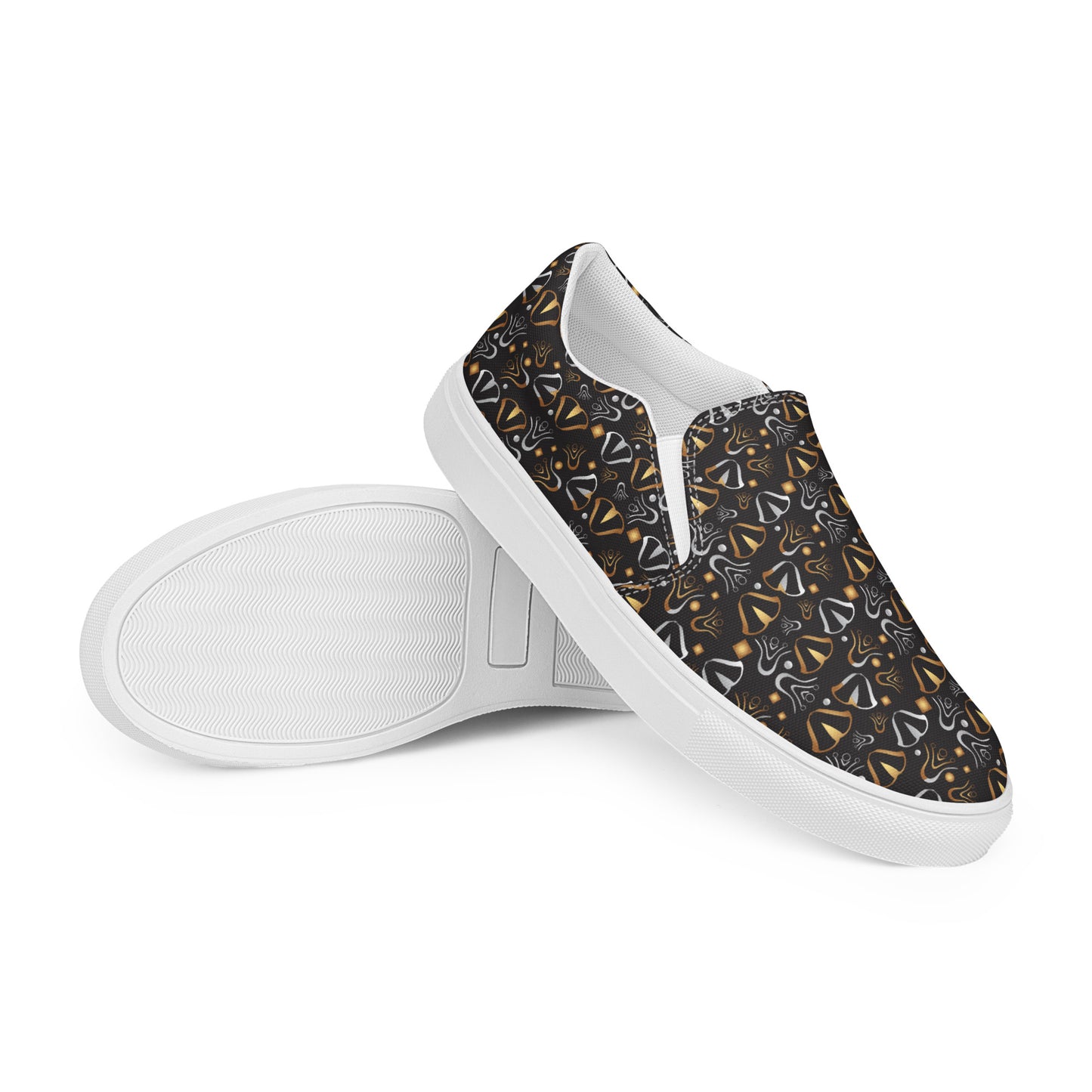 Women’s slip-on canvas shoes Kukloso Whimsical No 115 Silver/Gold on Black - Free Shipping