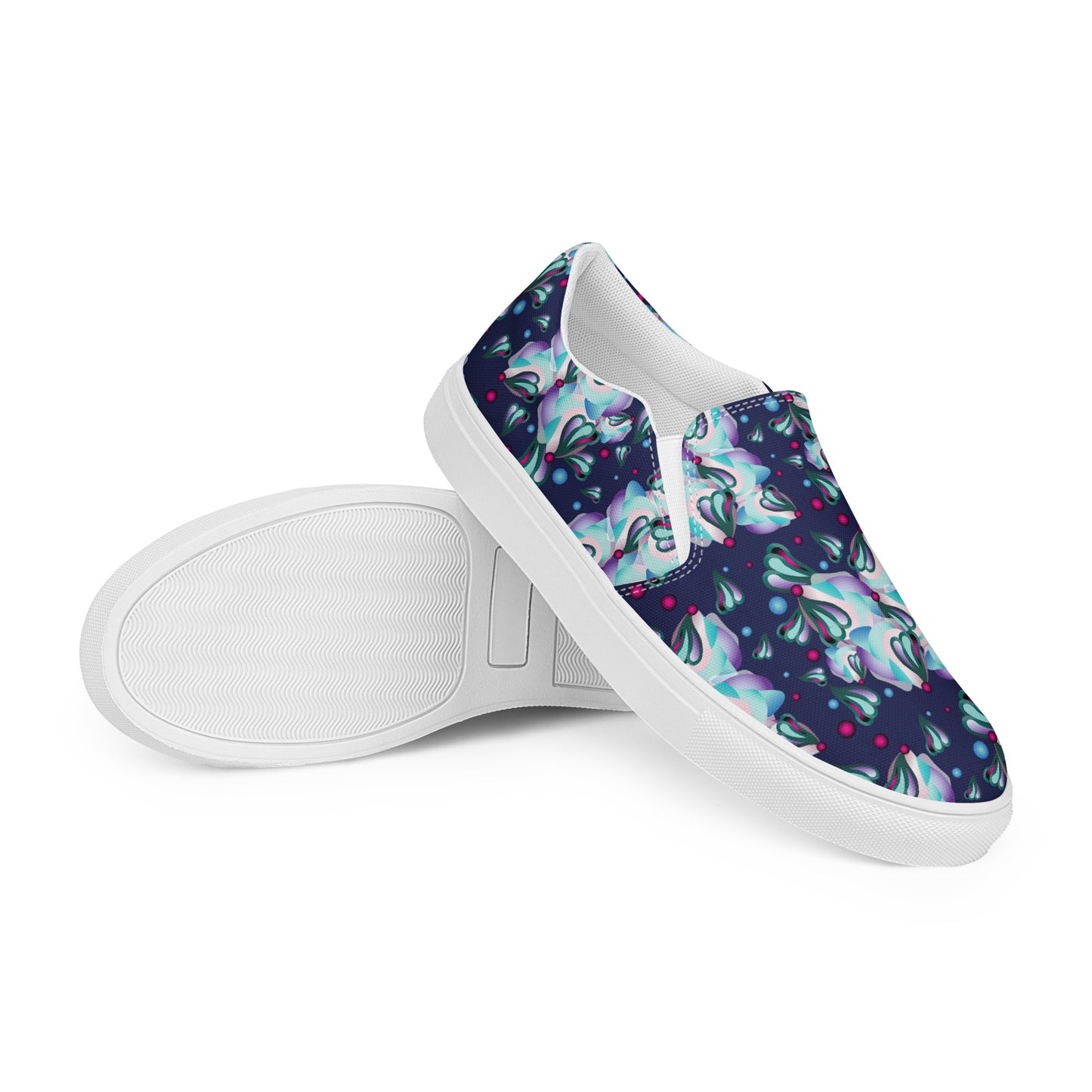 Women’s slip-on canvas shoes Kukloso Melange de fleur No 19 Navy - Free Shipping