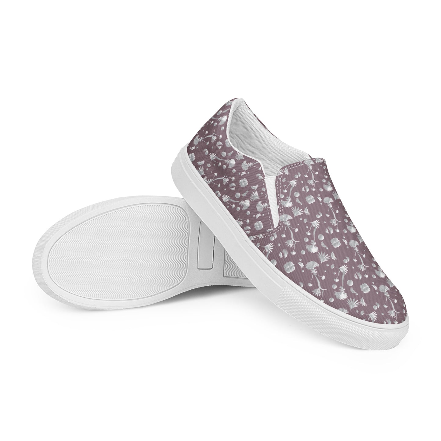 Women’s slip-on canvas shoes Kukloso Melange de fleur No 22 Silver on Cocoa - Free Shipping