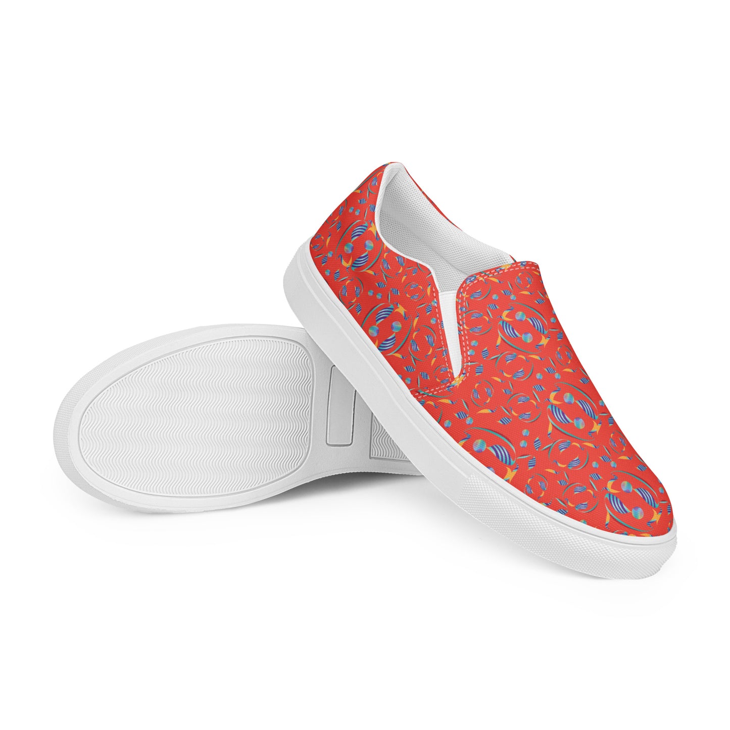 Women’s slip-on canvas shoes Kukloso Whimsical No 80 Quirky Shapes on Orange - Free Shipping