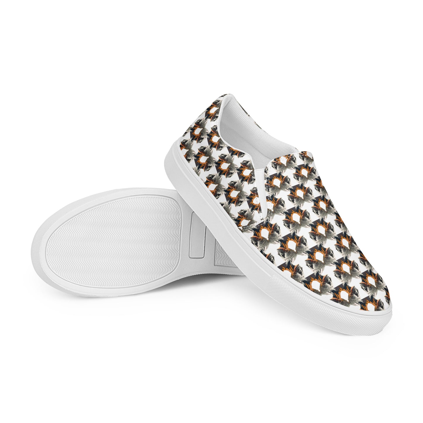 Women’s slip-on canvas shoes Kukloso Cubist Faces No 2 Small Pattern on White - Free Shipping