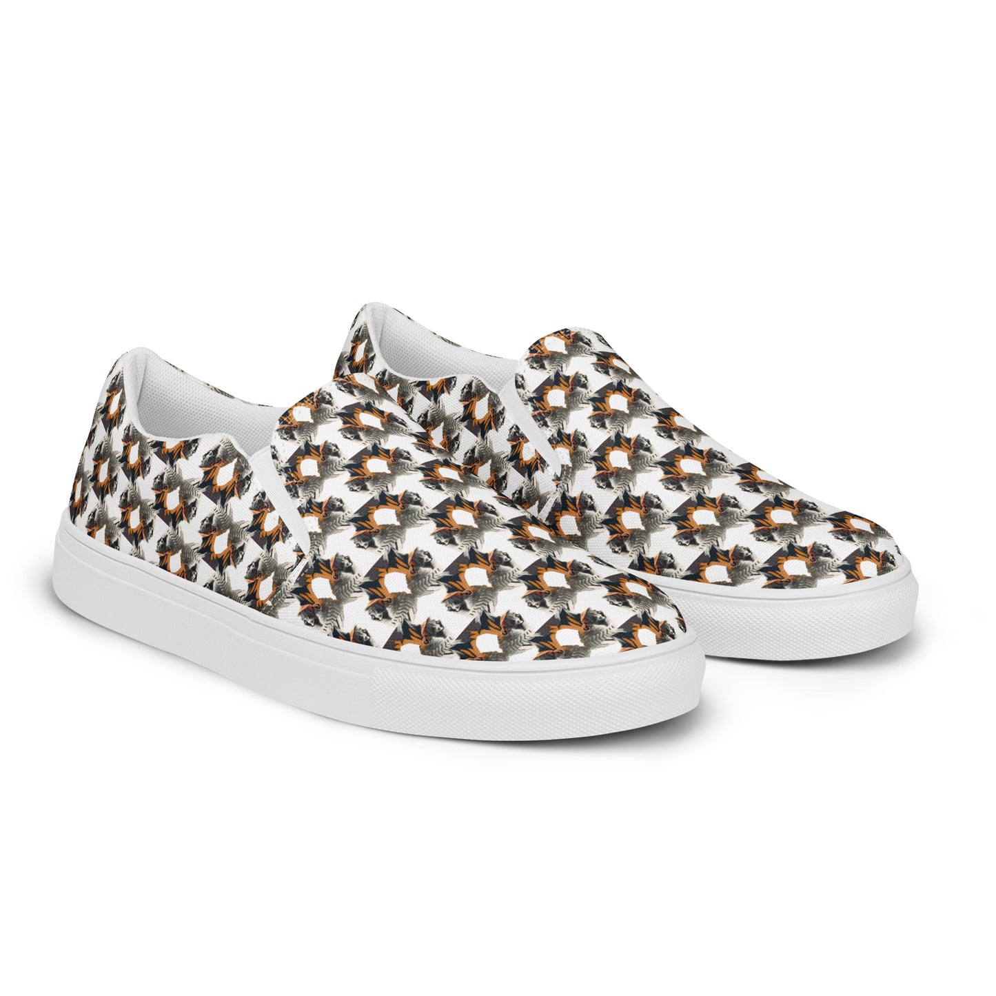 Women’s slip-on canvas shoes Kukloso Cubist Faces No 2 Small Pattern on White - Free Shipping