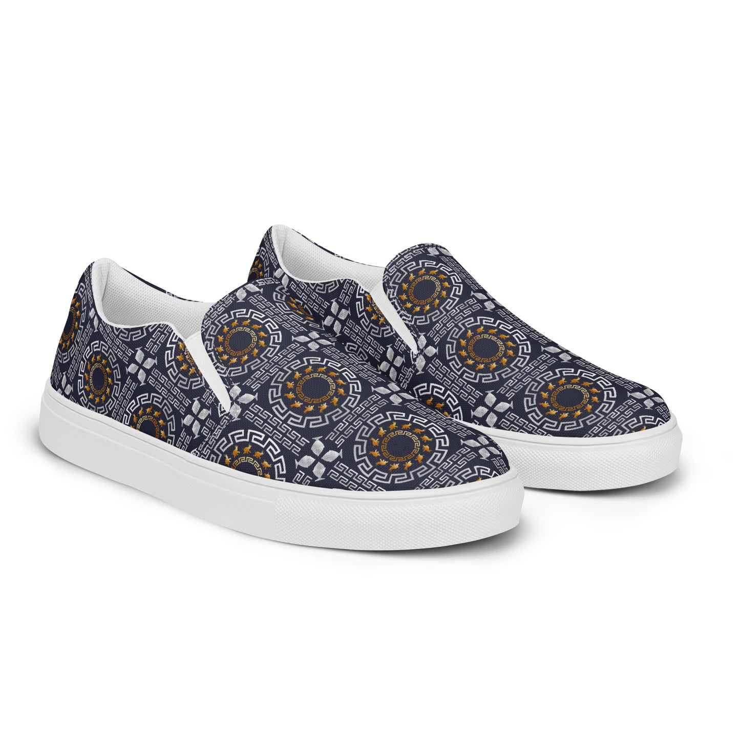 Women’s slip-on canvas shoes Kukloso Greek Border No 40 Ganesha on Navy - Free Shipping