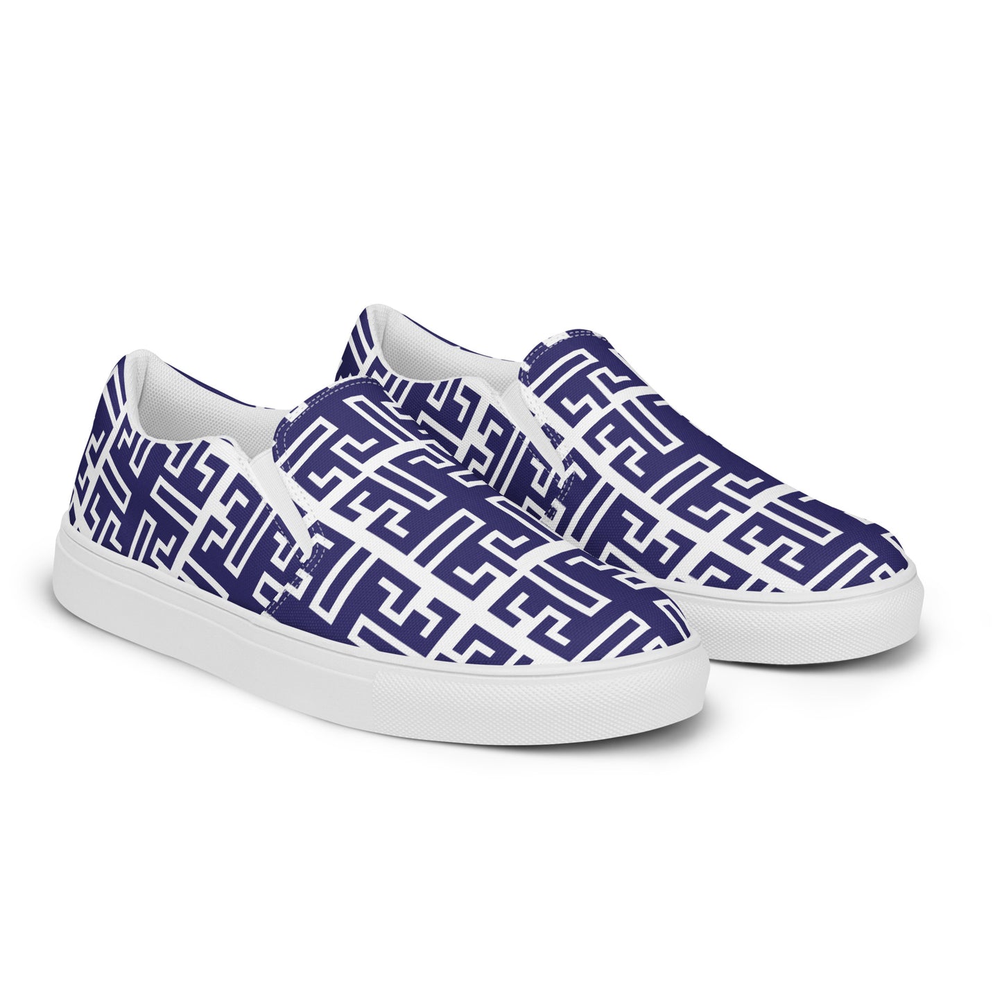 Women’s slip-on canvas shoes Kukloso Greek Border No 54 Navy - Free Shipping